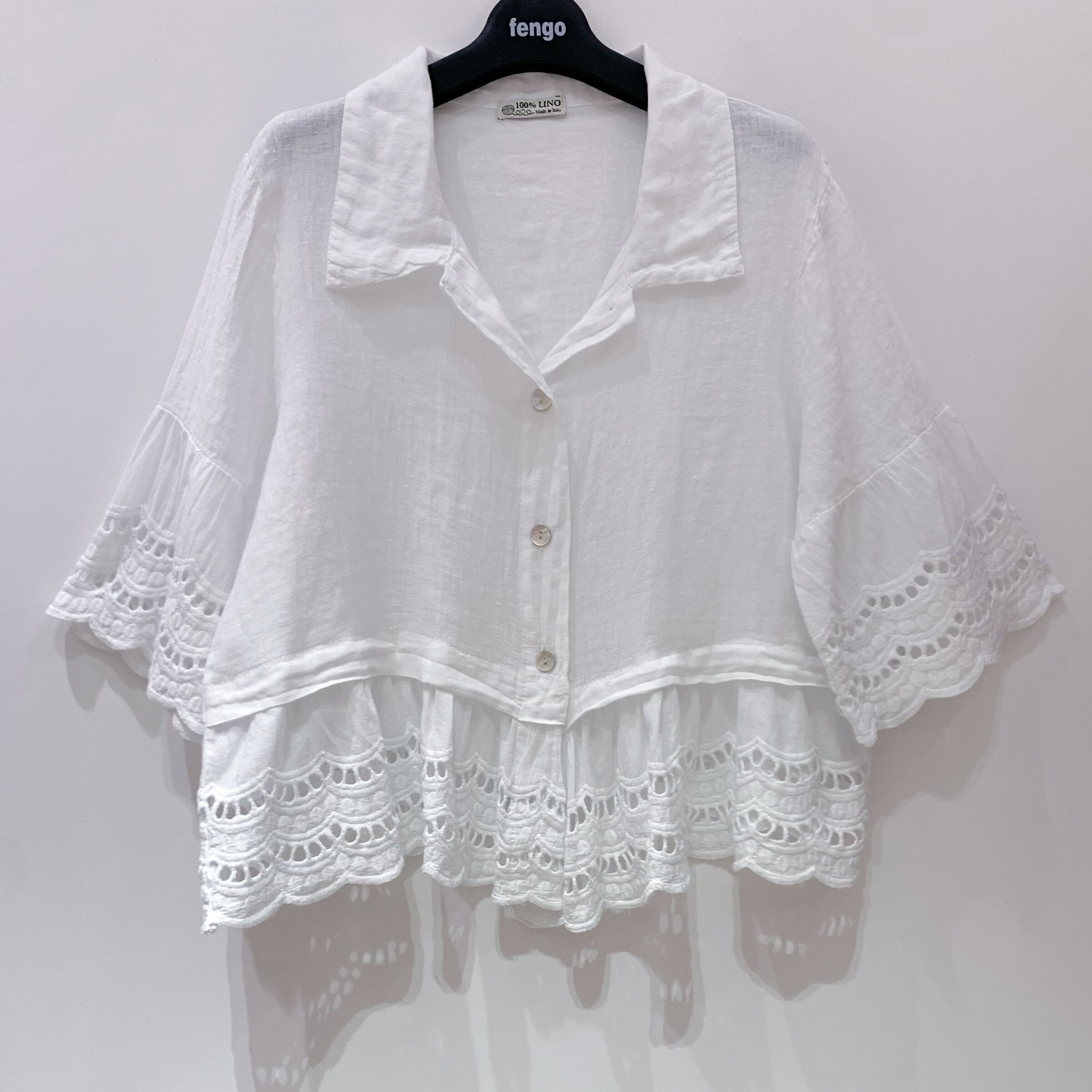 Grossiste Fengo by Pretty Collection - Chemise en lin italien léger, idéale pour l'été, ornée de détails en dentelle de coton