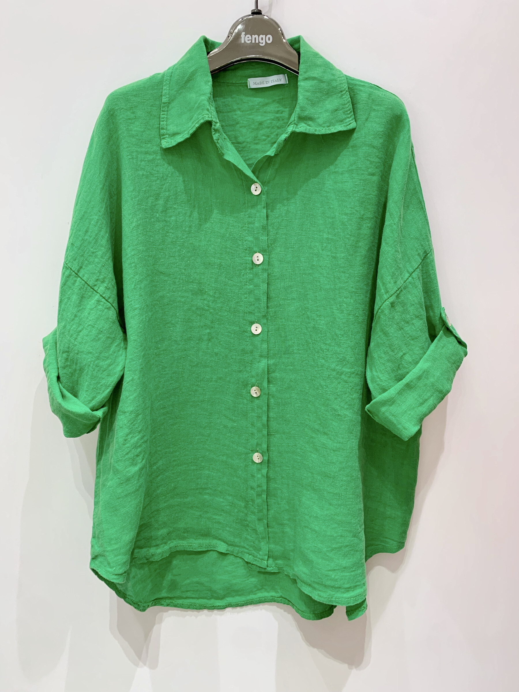 Grossista Fengo by Pretty Collection - Camicia in lino con bottoni, taglio largo e maniche 7/8