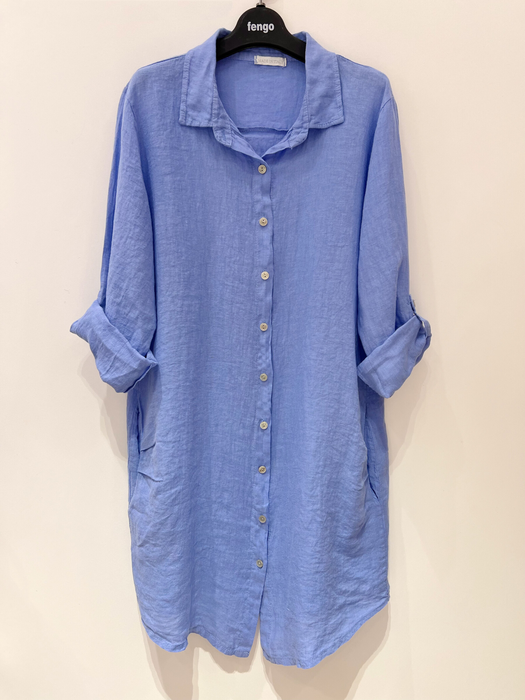 Wholesaler Fengo by Pretty Collection - Buttoned shirt dress, 2 pockets and long sleeves, in 100% linen