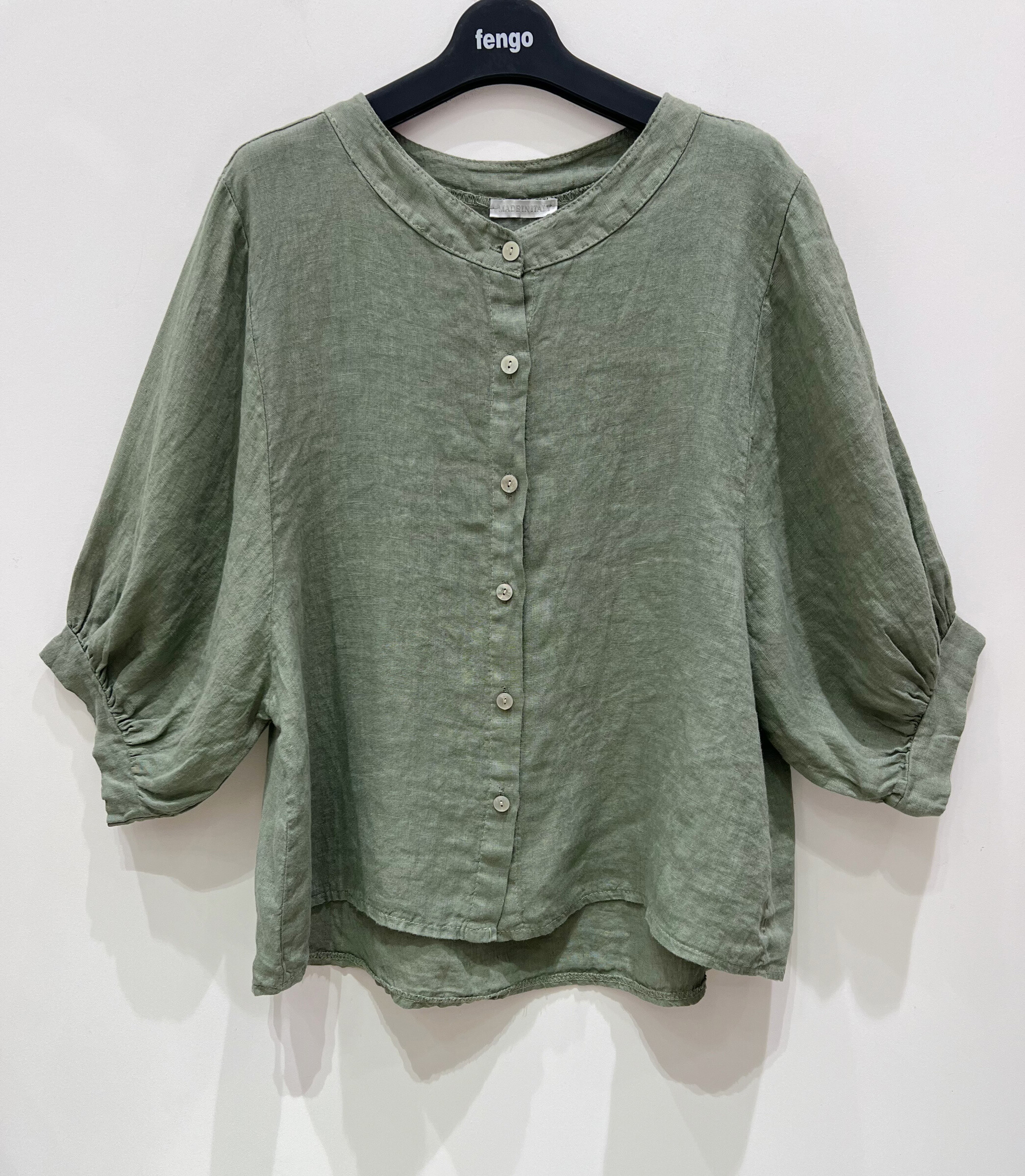 Mayorista Fengo by Pretty Collection - Camisa de lino con mangas hinchadas
