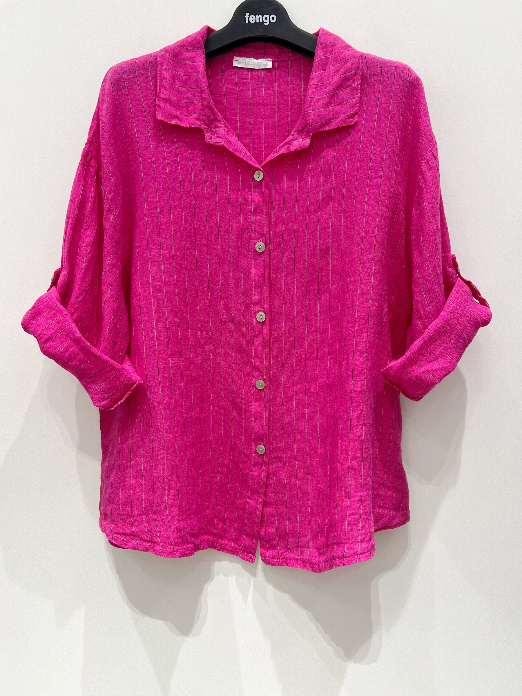 Grossiste Fengo by Pretty Collection - Chemise en lin à fines rayures et manches 7/8