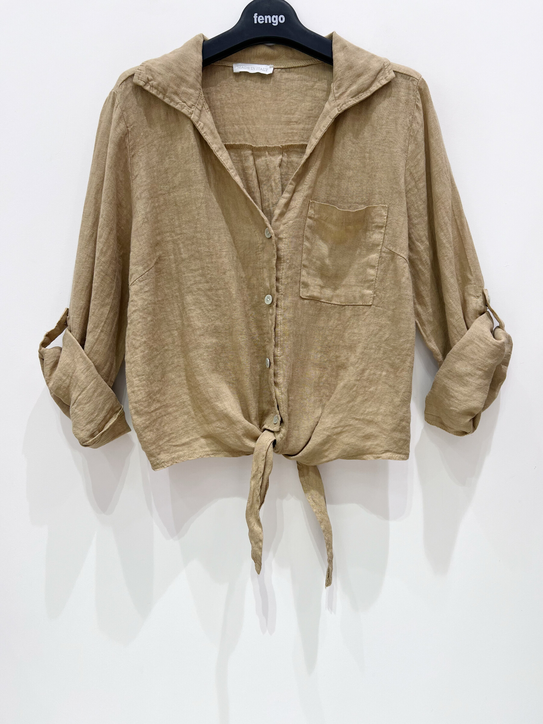 Wholesaler Fengo by Pretty Collection - Linen tie-front shirt with 3/4 sleeves.