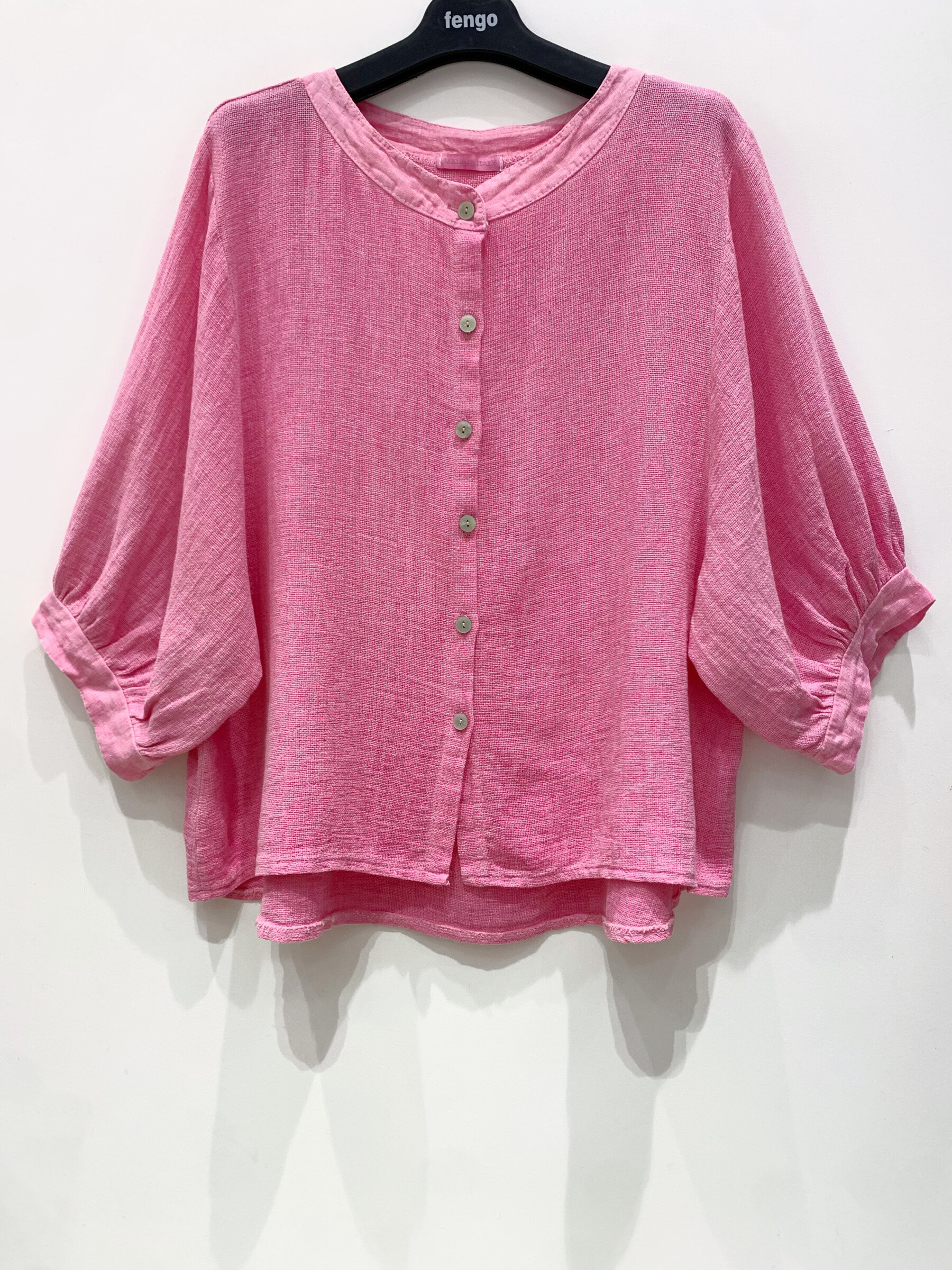 Grossiste Fengo by Pretty Collection - Chemise avec manches courtes et ballonées en lin/coton
