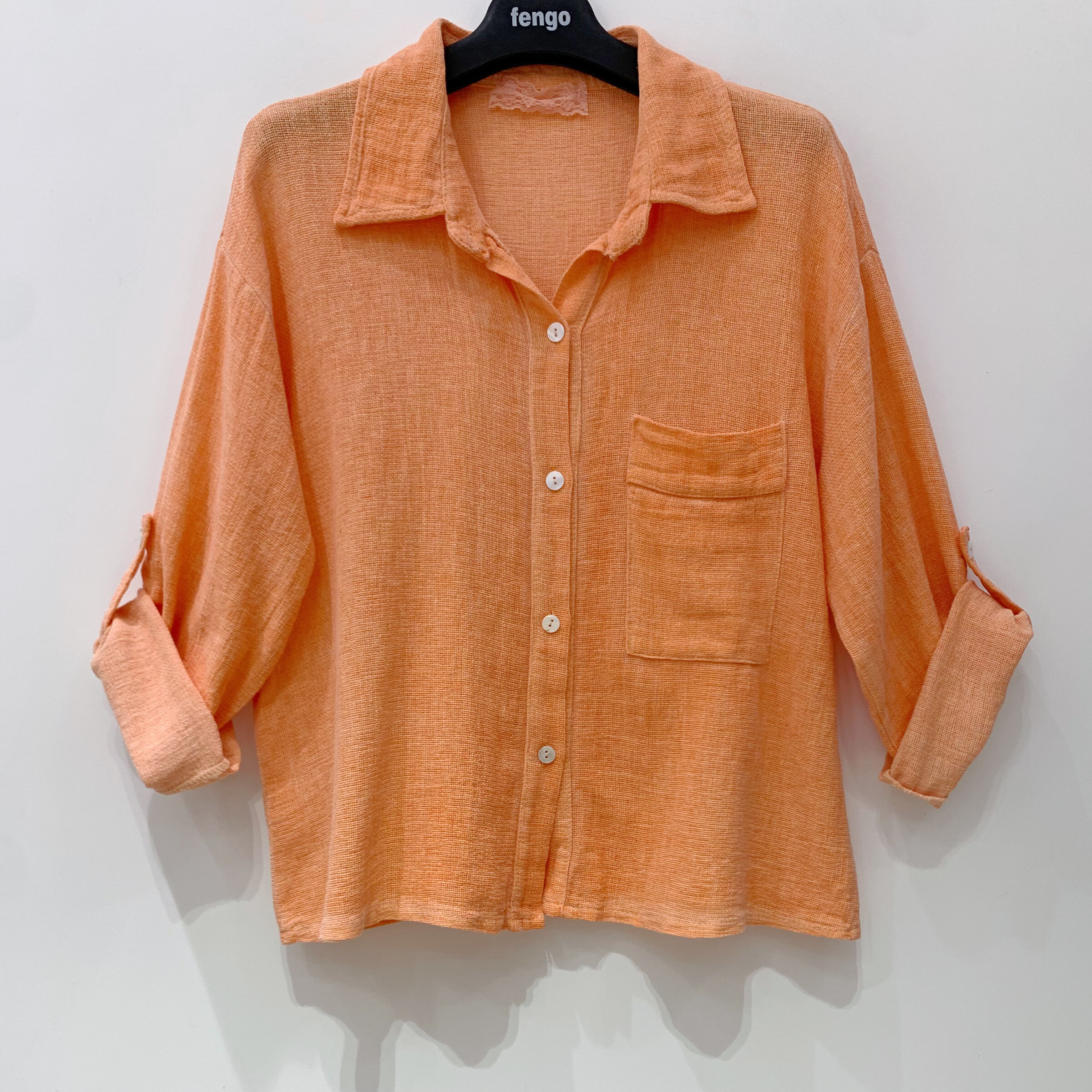 Grossista Fengo by Pretty Collection - Camicia con colletto e maniche lunghe, in lino/cotone