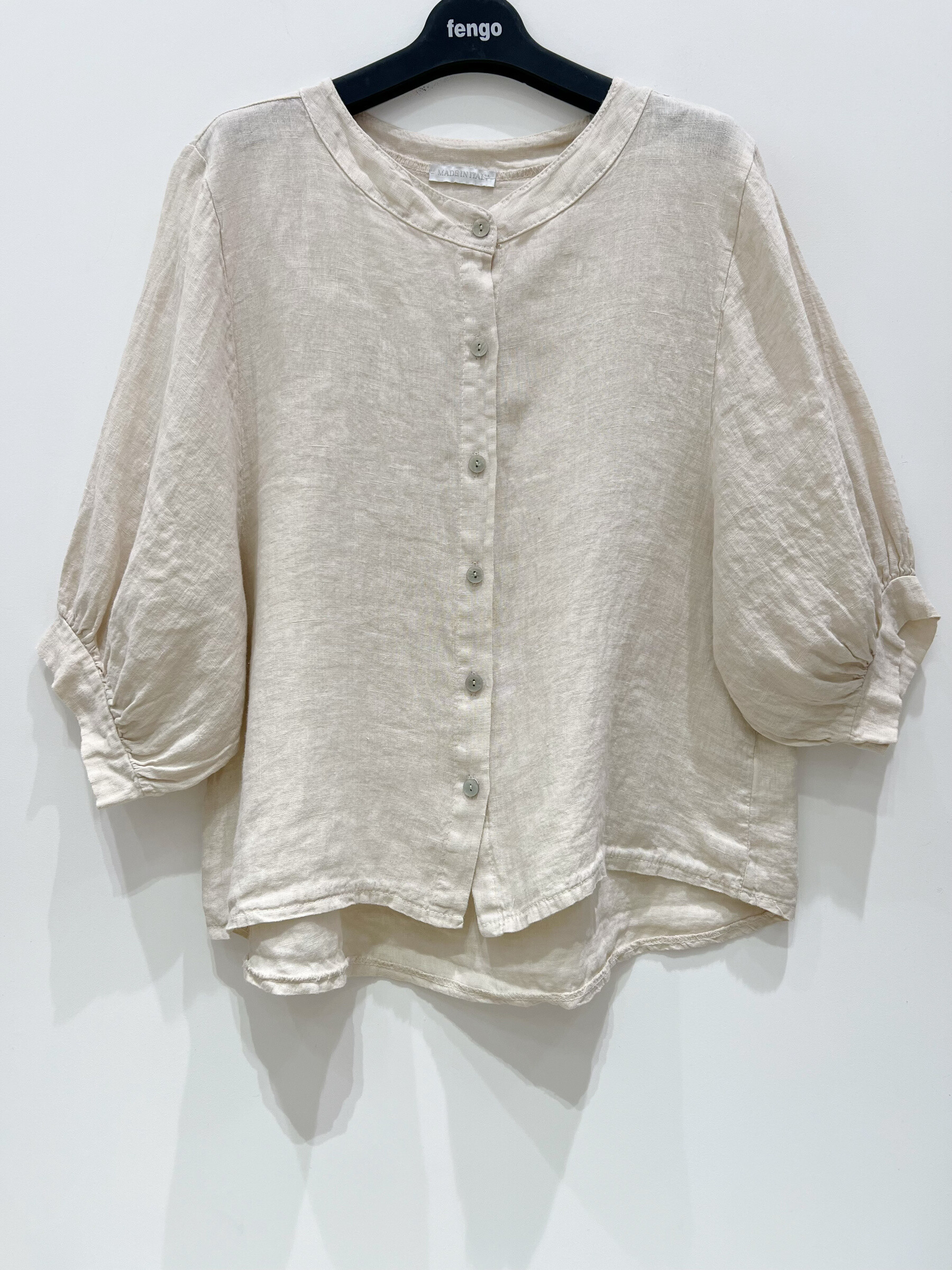 Wholesaler Fengo by Pretty Collection - Linen buttoned shirt with bloated sleeves