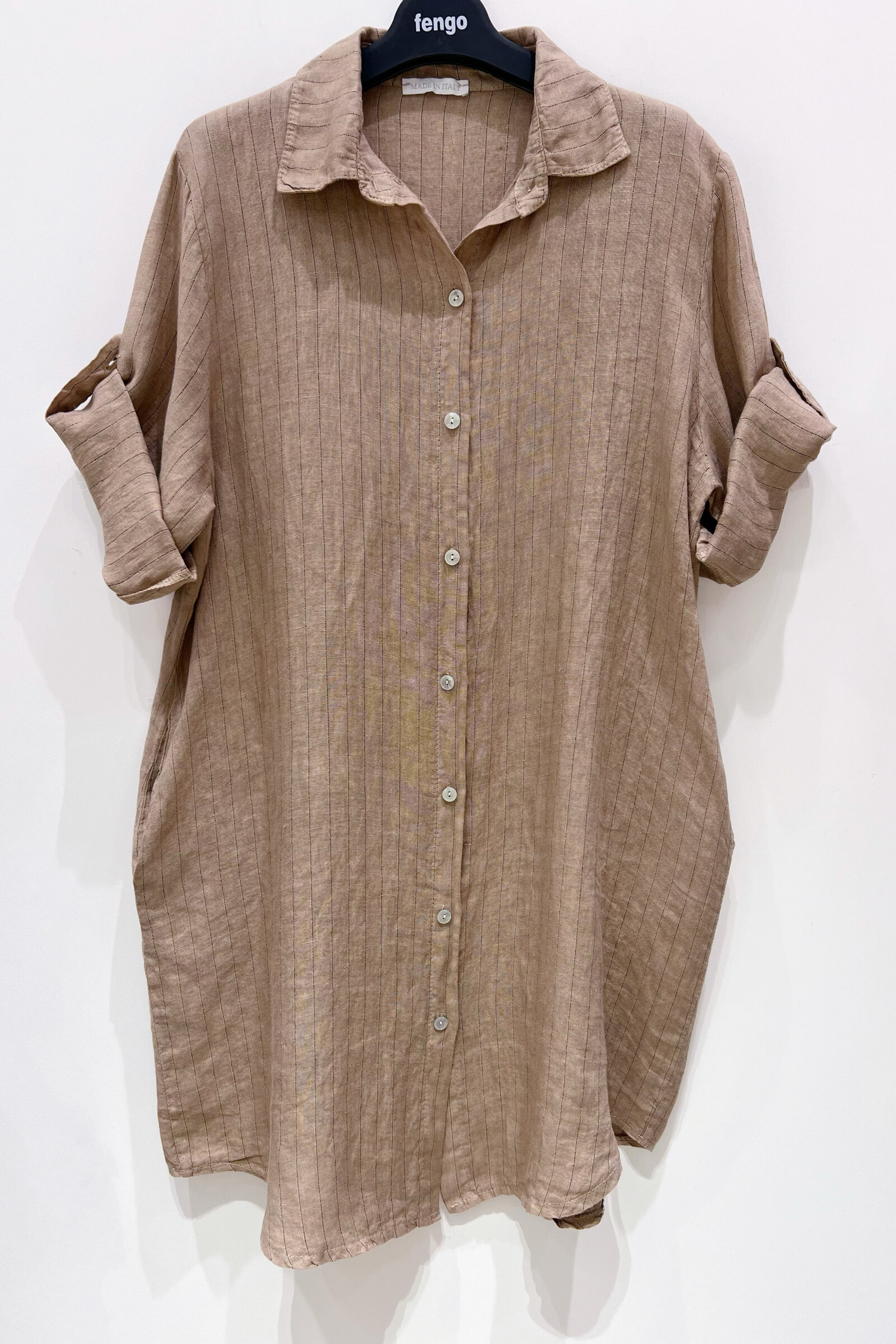 Grossiste Fengo by Pretty Collection - Robe-chemise boutonné, rayé, en lin 100%