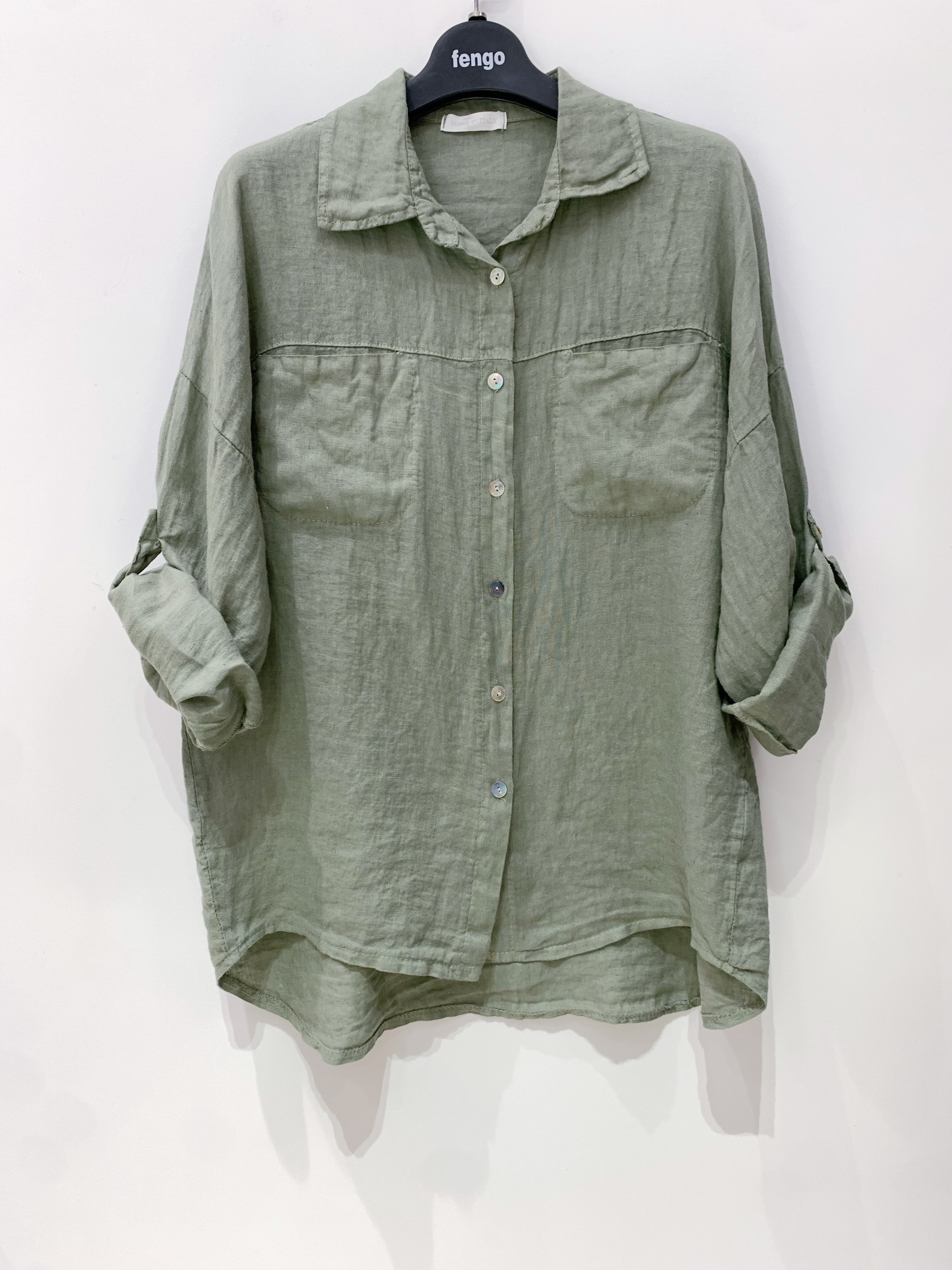 Wholesaler Fengo by Pretty Collection - Oversized linen shirt with long sleeves and 2 pockets