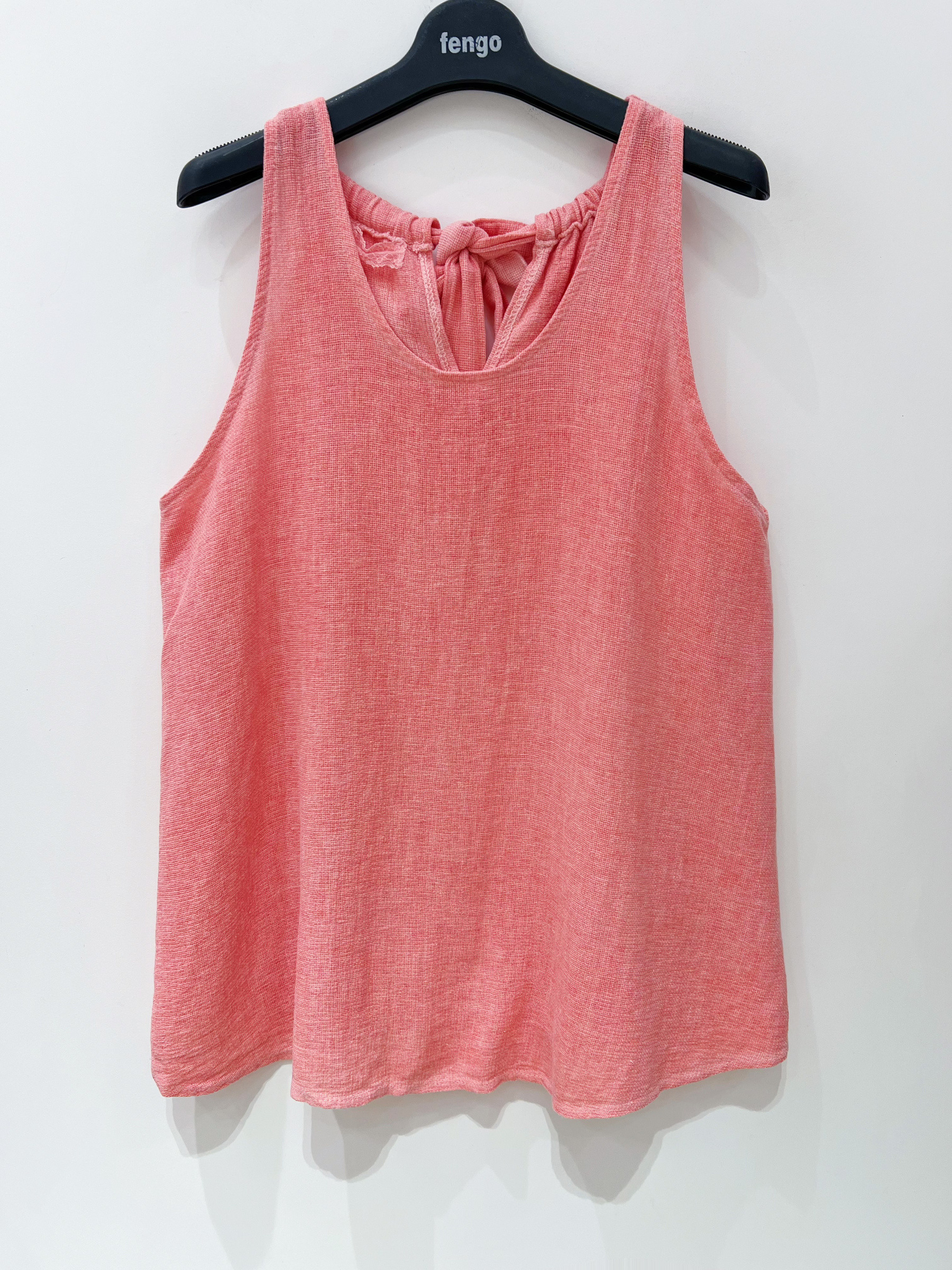 Grossiste Fengo by Pretty Collection - Débardeur avec noeud à nouer à l'arrière, en mélange lin-coton