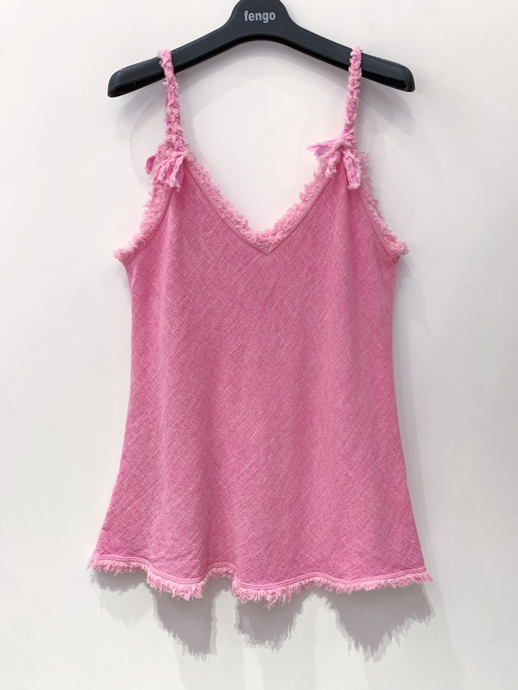 Wholesaler Fengo by Pretty Collection - Washed effect tank top with braided straps and knots, in a linen and cotton blend