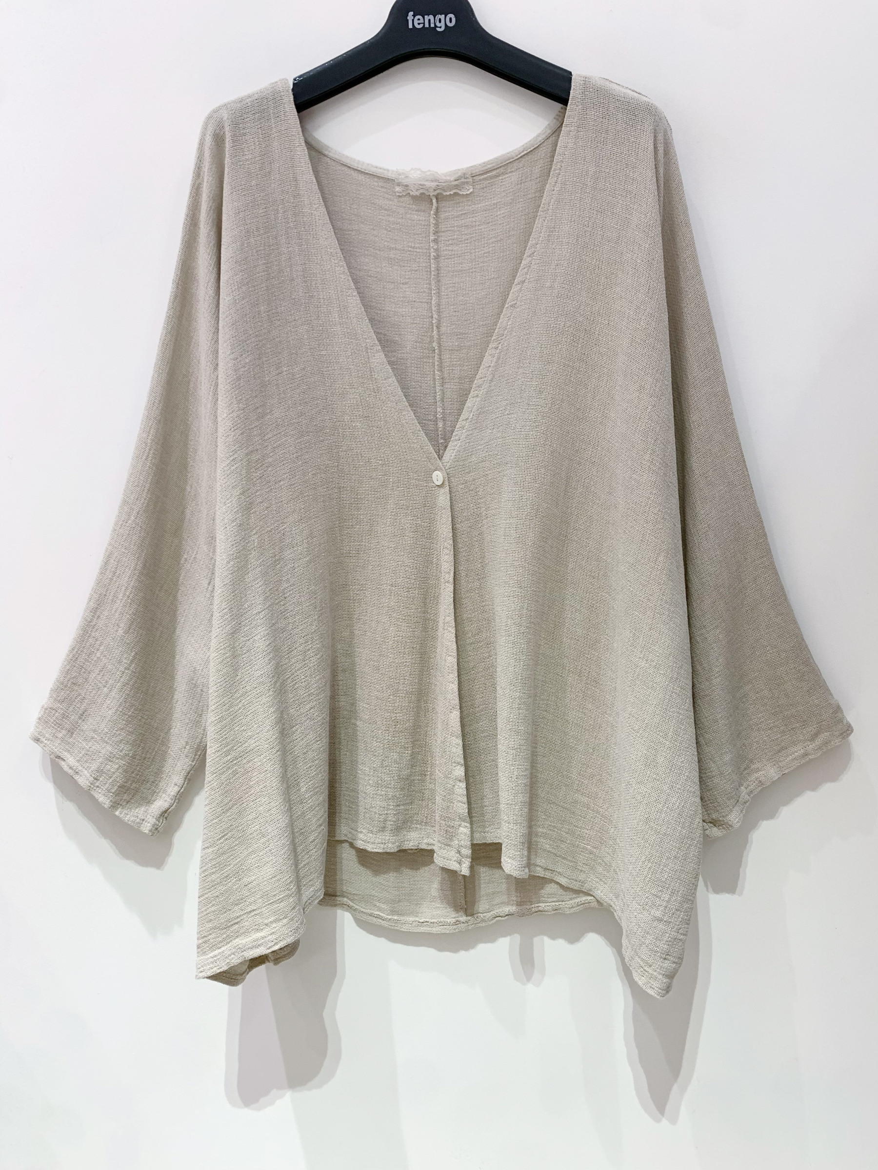 Grossiste Fengo by Pretty Collection - Gilet décontracté oversize à manches courtes en mélange lin ⁄ coton