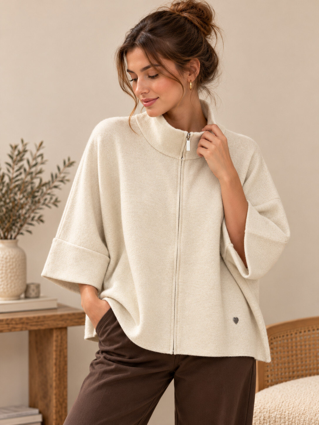 Mayorista Fengo by Pretty Collection - Chaleco con cremallera, cuello alto y mangas cortas, de punto suave