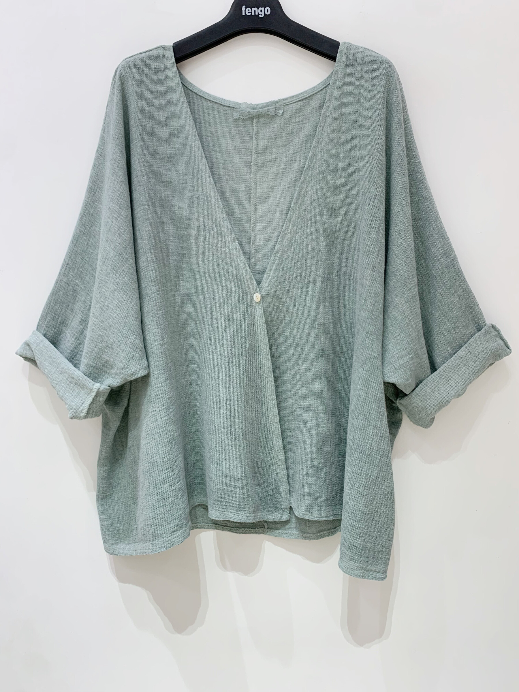 Grossiste Fengo by Pretty Collection - Gilet décontracté oversize en mélange lin ⁄ coton à manches courtes