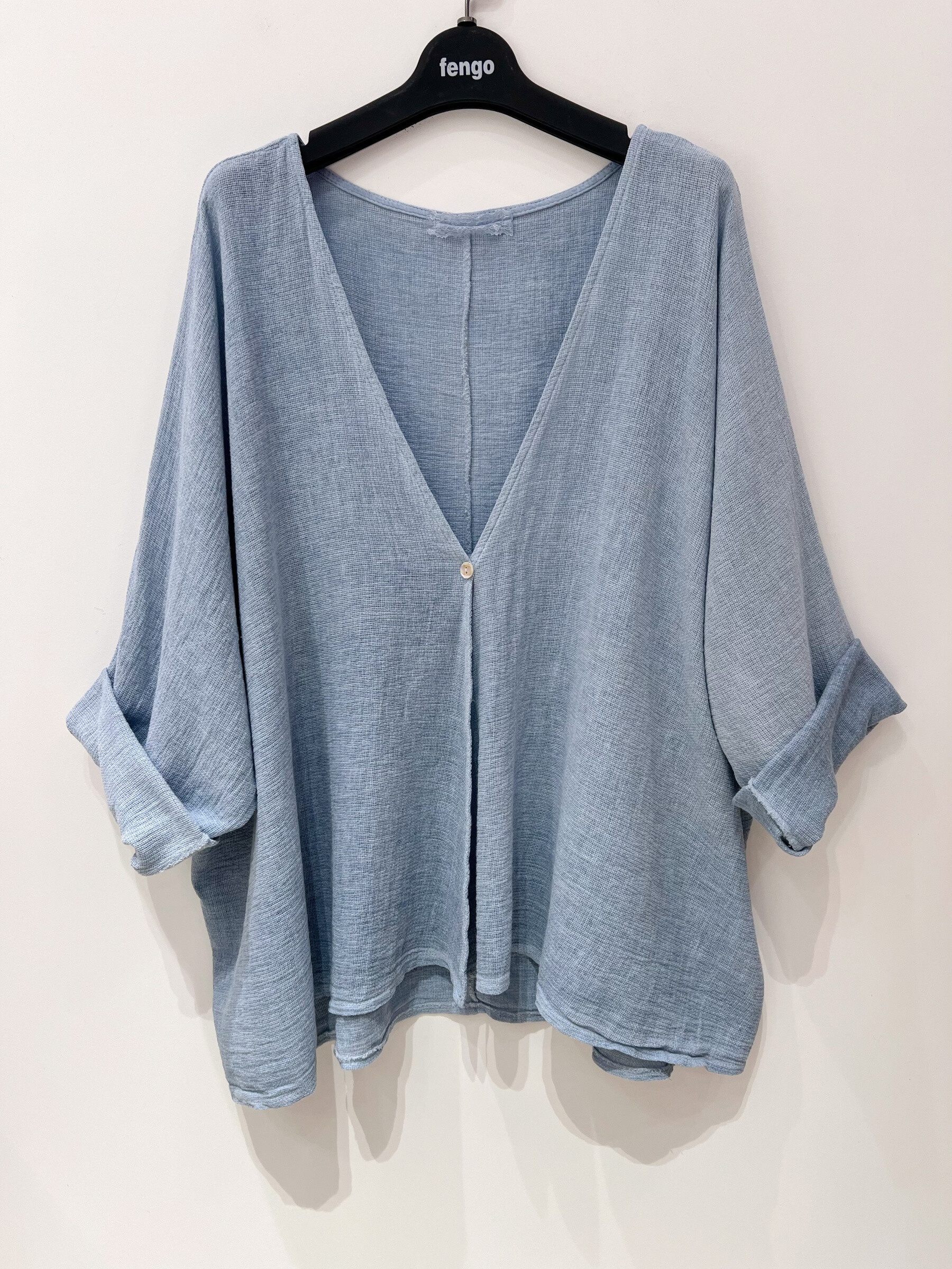 Grossiste Fengo by Pretty Collection - Gilet décontracté oversize en mélange lin ⁄ coton avec manches 3/4