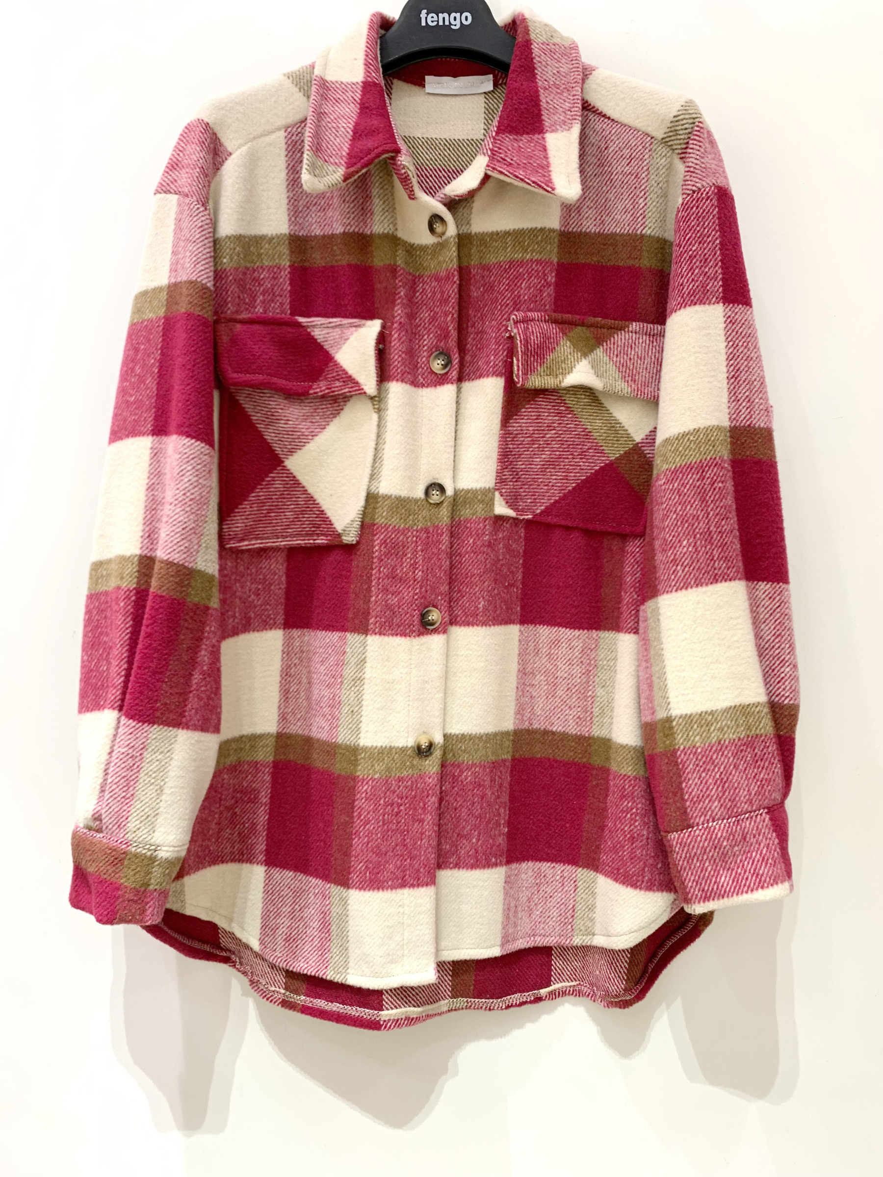 Grossiste Fengo by Pretty Collection - Veste - gilet boutonné à carreaux, imitation flanelles, avec col, manches longues, 2 poches et bas arrondi