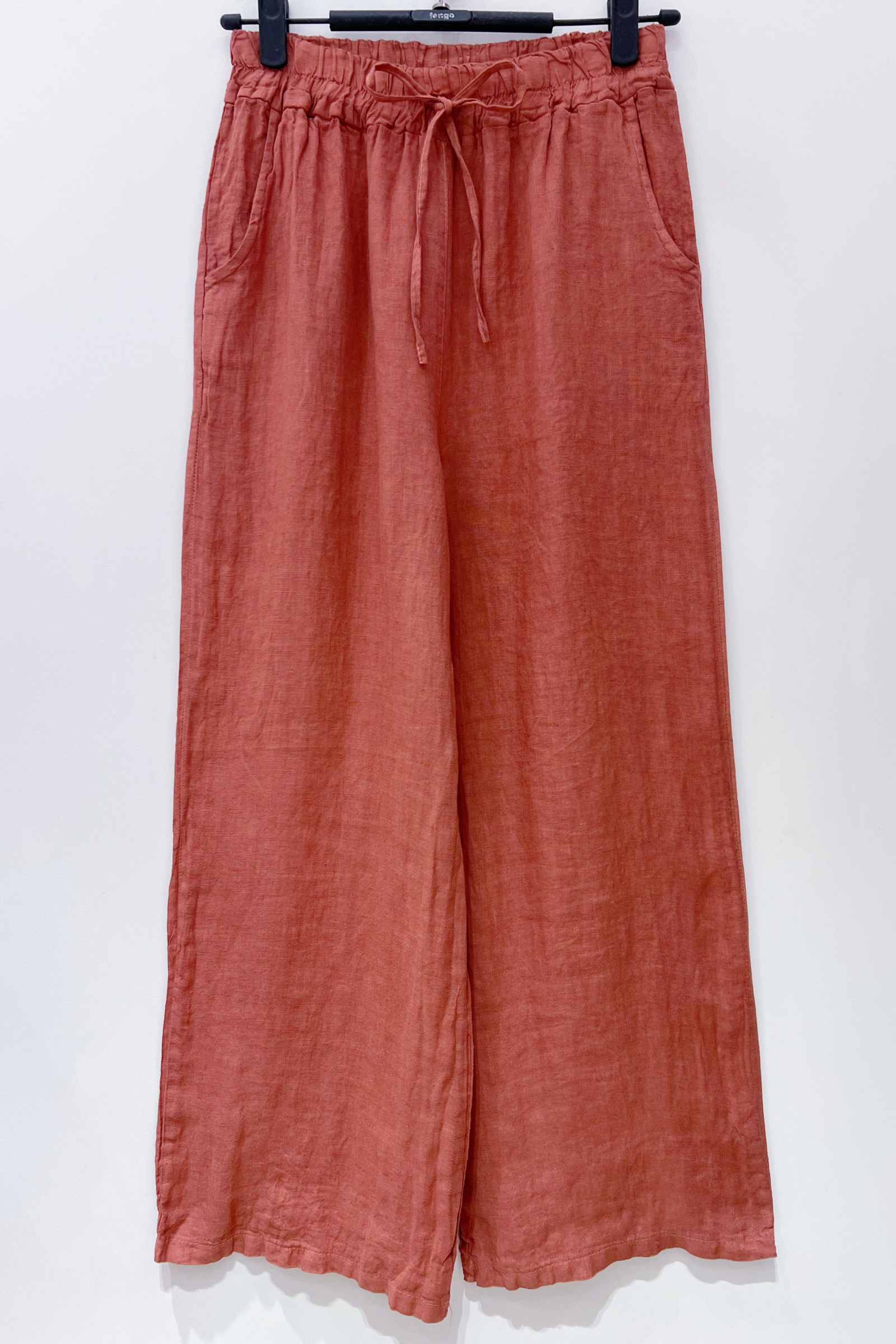 Mayorista Fengo by Pretty Collection - Pantalón de lino 100%, corte recto, 2 bolsillos y cordón decorativo