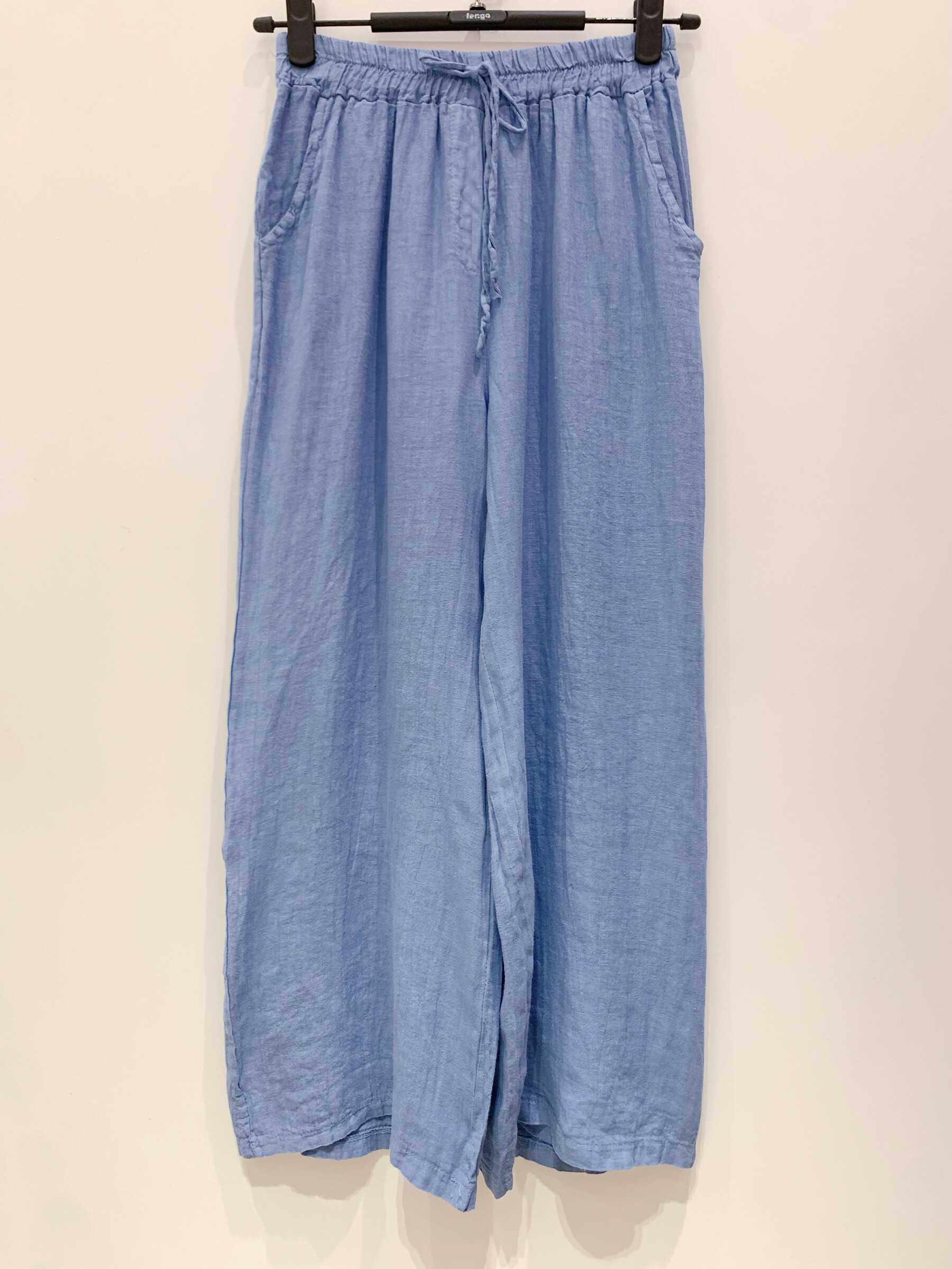 Grossiste Fengo by Pretty Collection - Pantalon large, coupe droite en lin, avec ficelle à nouer