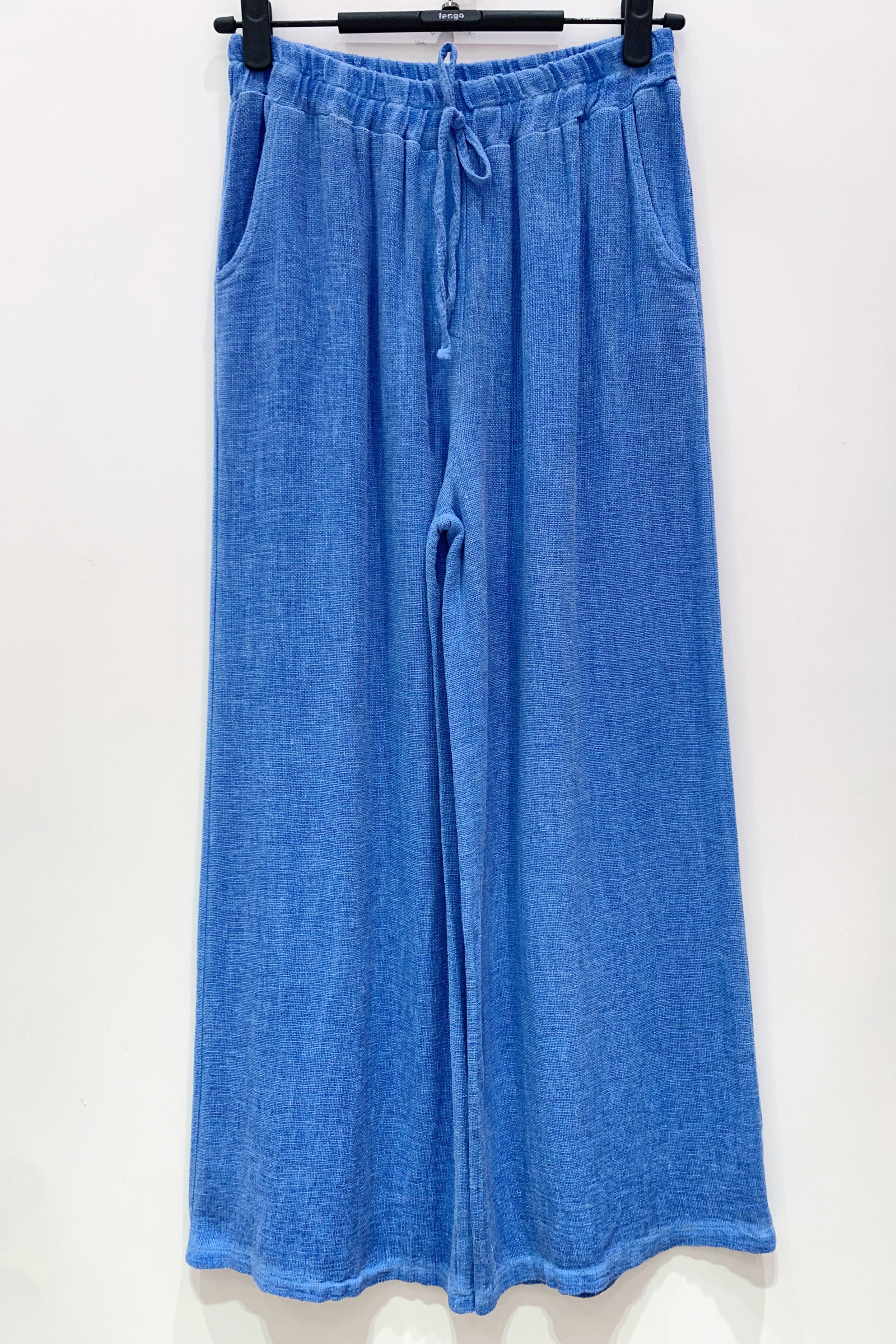 Grossiste Fengo by Pretty Collection - Pantalon fluide en mélange lin ⁄ coton, avec ficelle et 2 poches