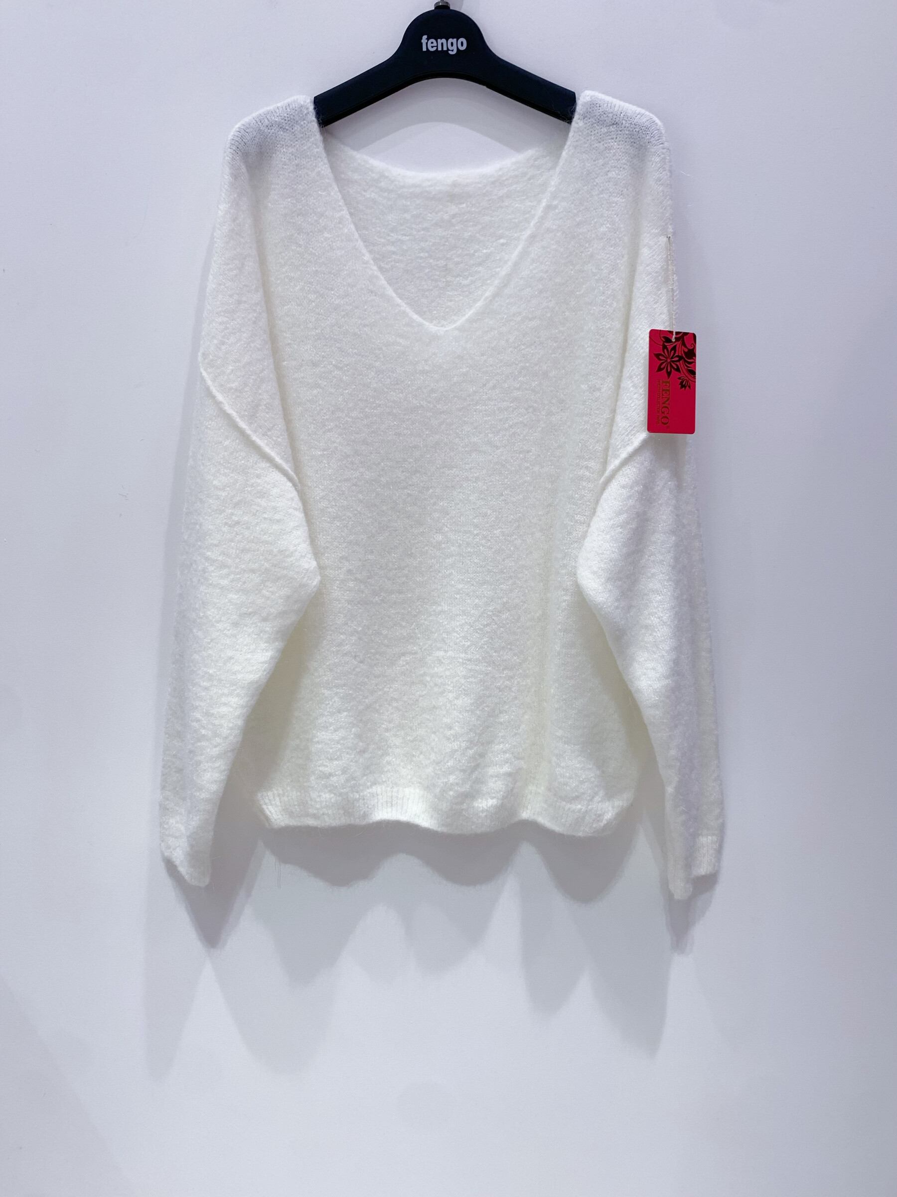 Grossiste Fengo by Pretty Collection - Pull oversize, en mohair doux, col v, manches longues