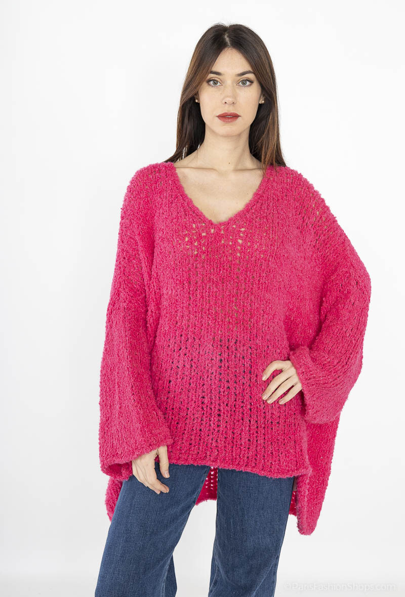 Grossiste Fengo by Pretty Collection - Pull large à bouclettes et col v