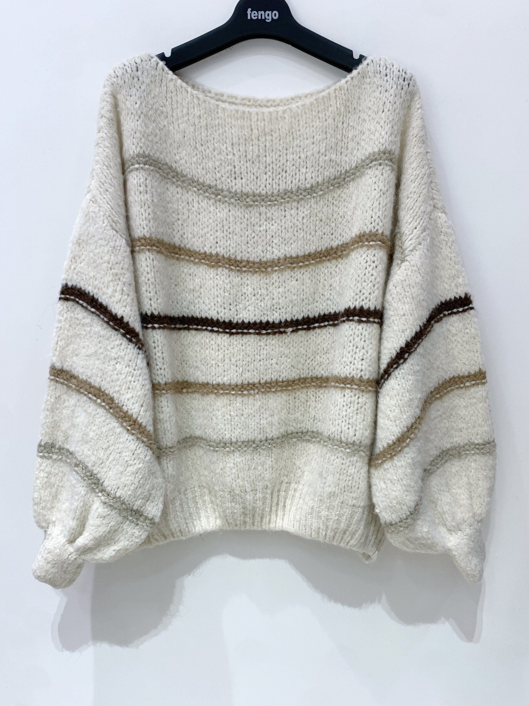 Grossiste Fengo by Pretty Collection - Pull large en laine, col bateau et rayures