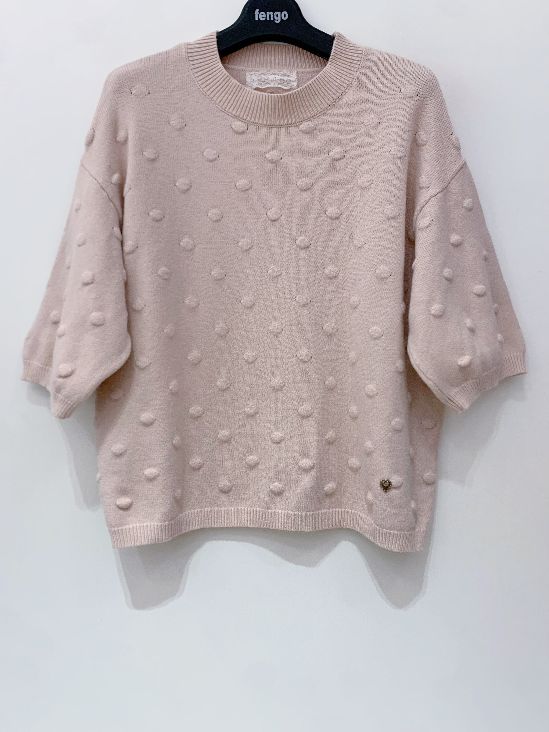 Grossista Fengo by Pretty Collection - Maglione a girocollo a maniche corte con dettagli fantasiosi
