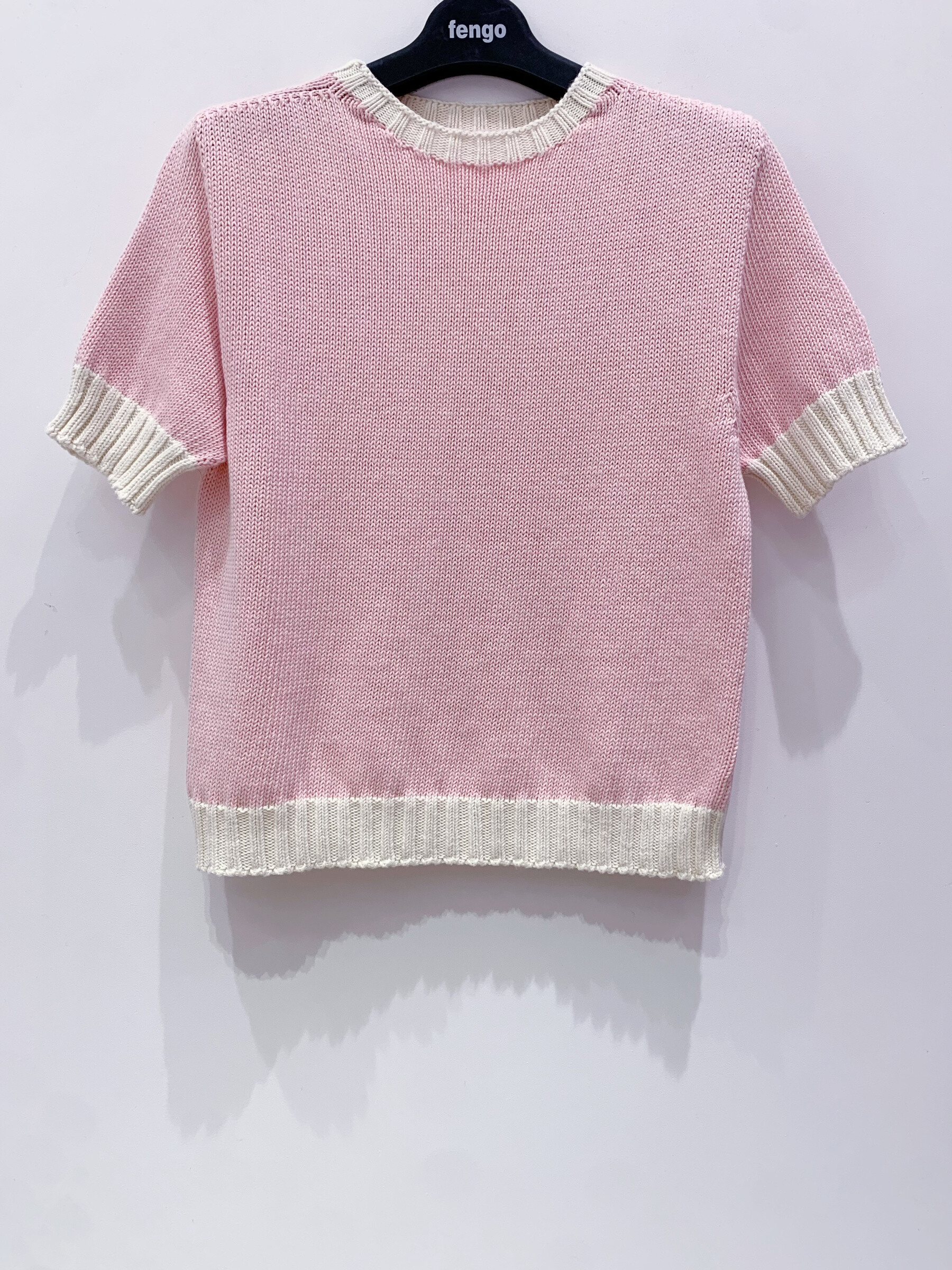Grossiste Fengo by Pretty Collection - Pull 3D en coton et bordures contrastées, à manches courtes