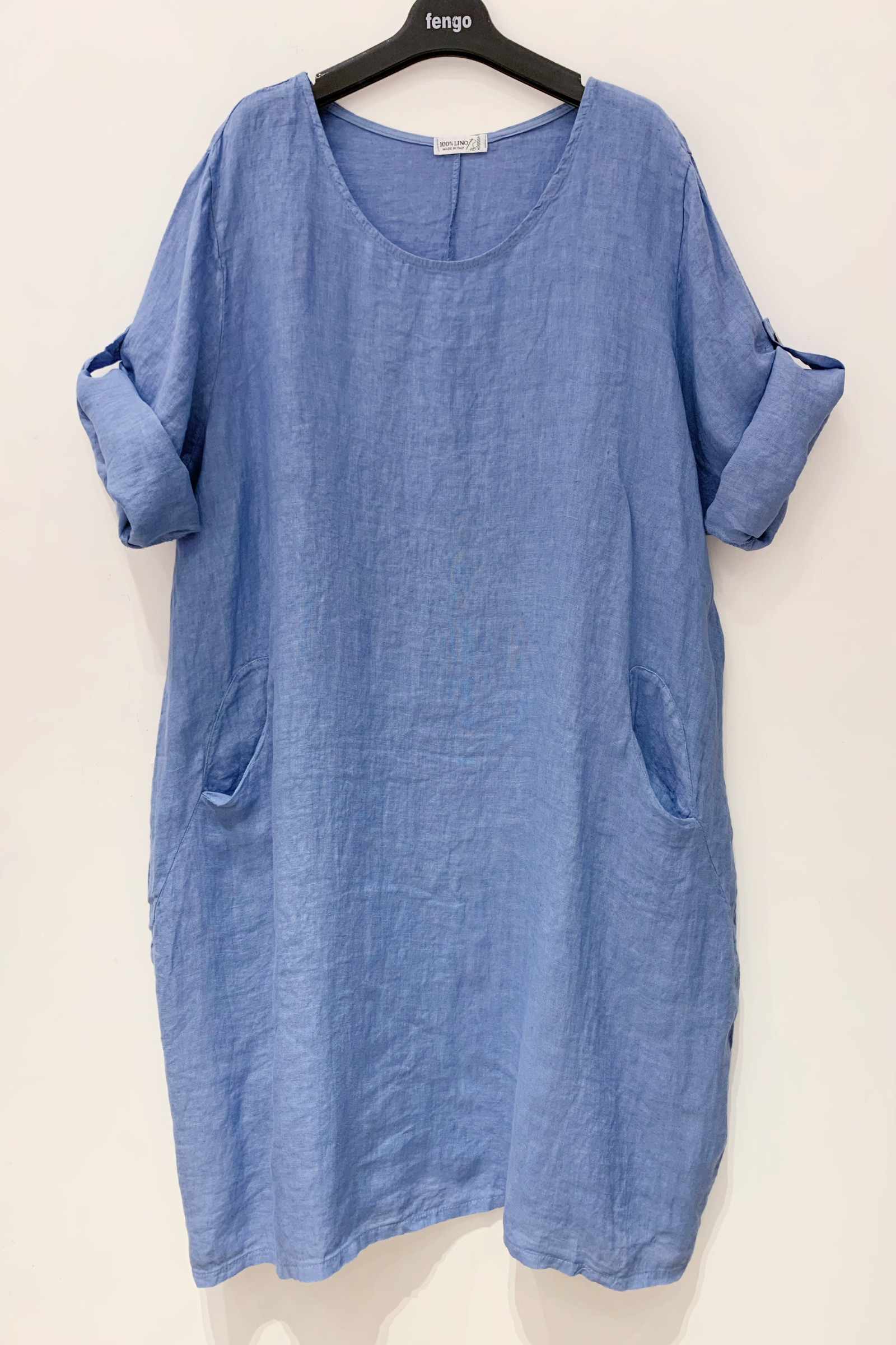 Wholesaler Fengo by Pretty Collection - Loose 100% linen dress, with a round neckline, short sleeves, and 2 pockets