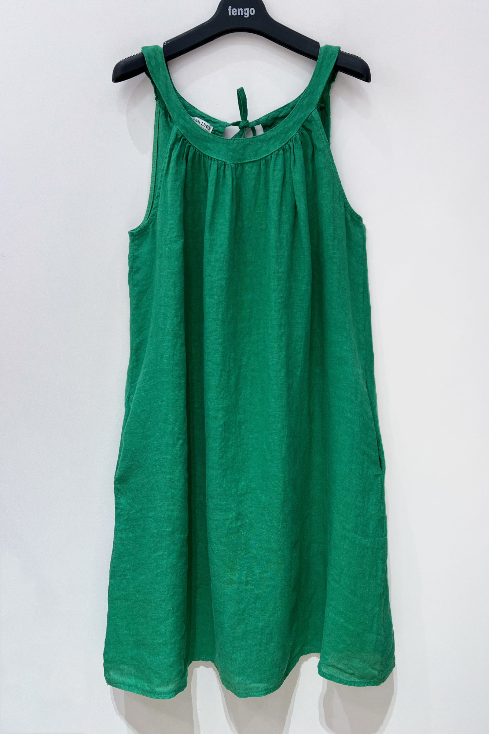 Wholesaler Fengo by Pretty Collection - Mid-length sleeveless dress in 100% linen, with a back tie