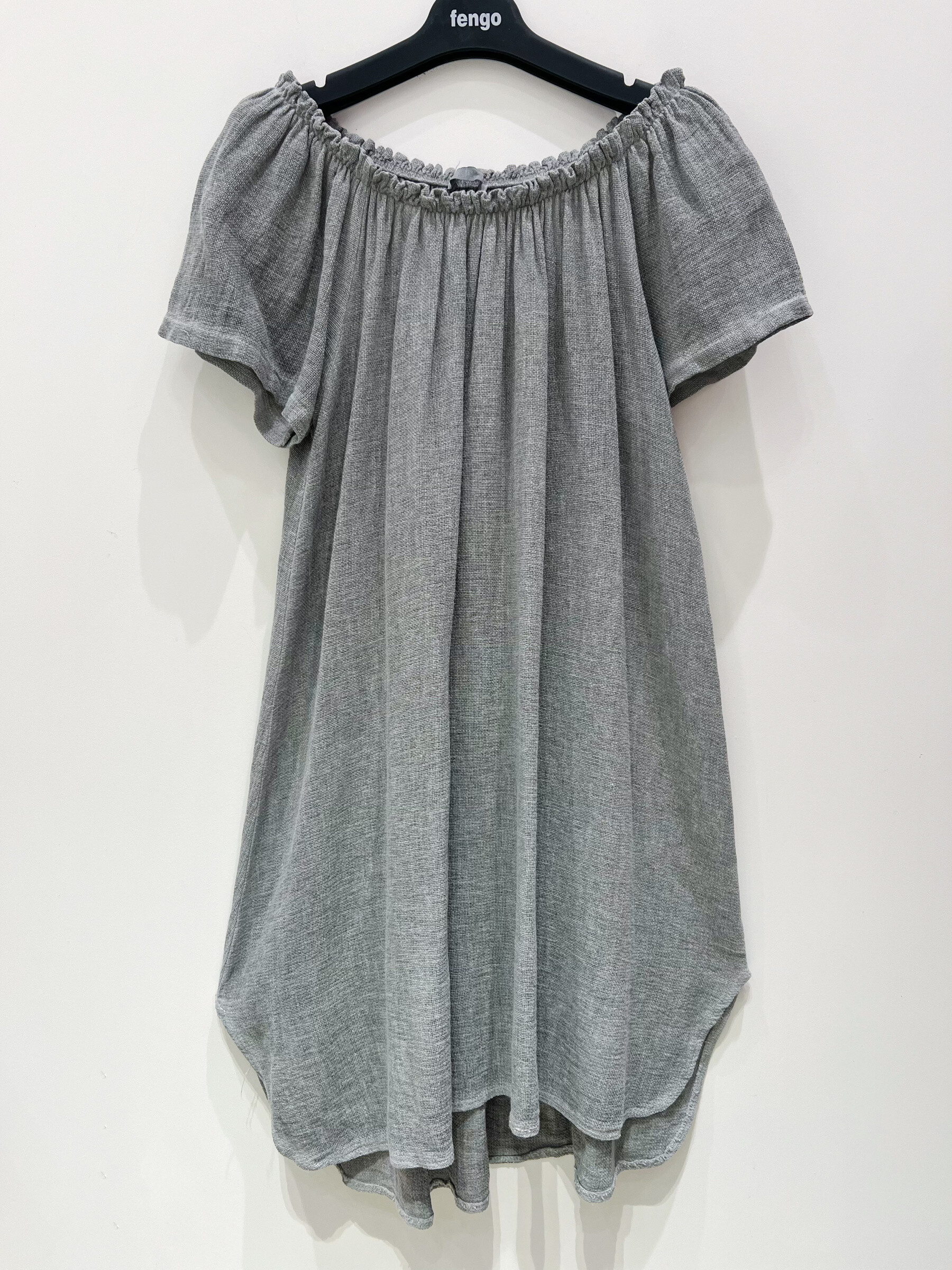 Grossiste Fengo by Pretty Collection - Robe courte à épaules dénudées, en mélnge lin/coton