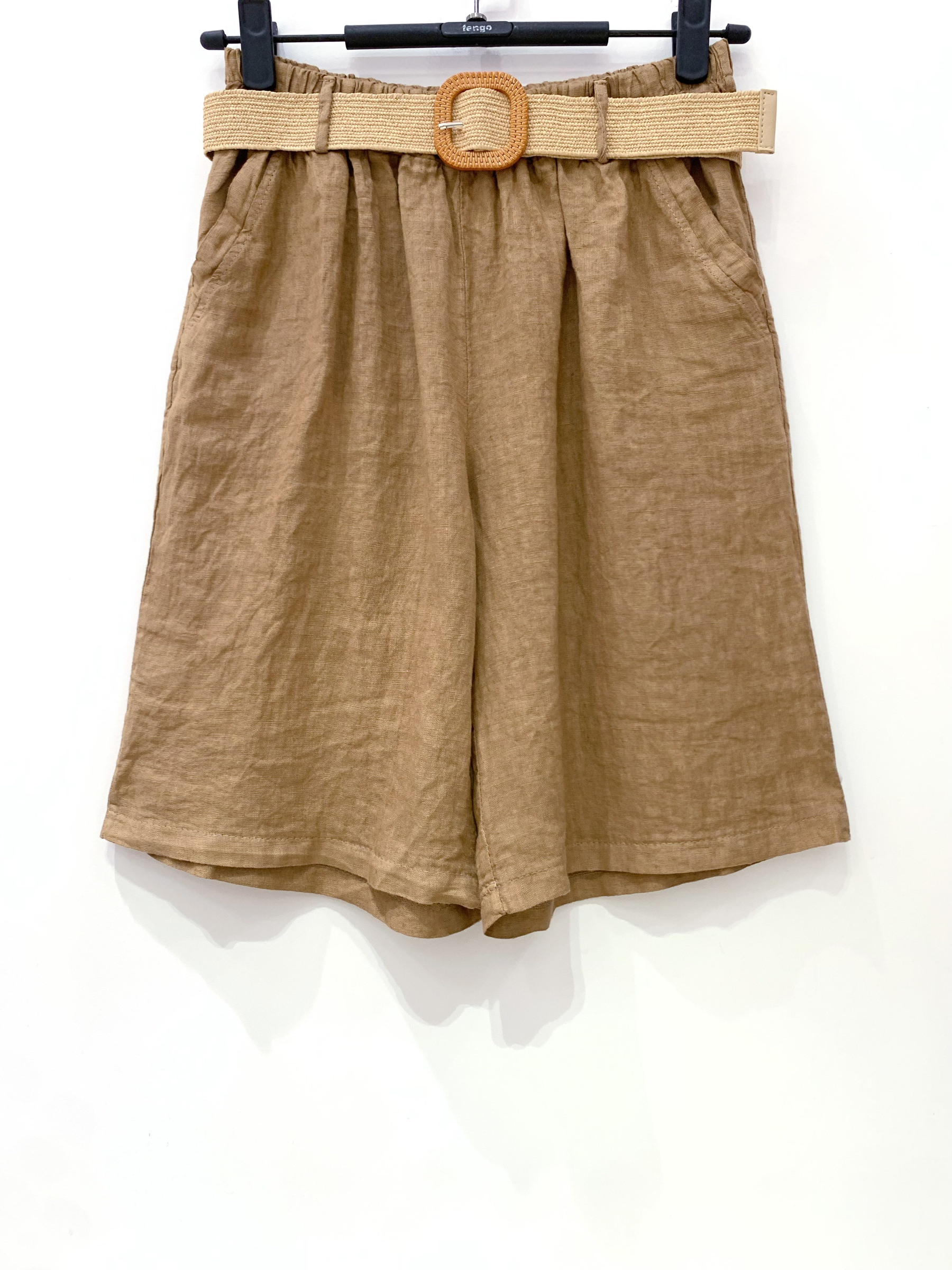 Wholesaler Fengo by Pretty Collection - 100% Linen Bermuda Shorts with Built-in Belt