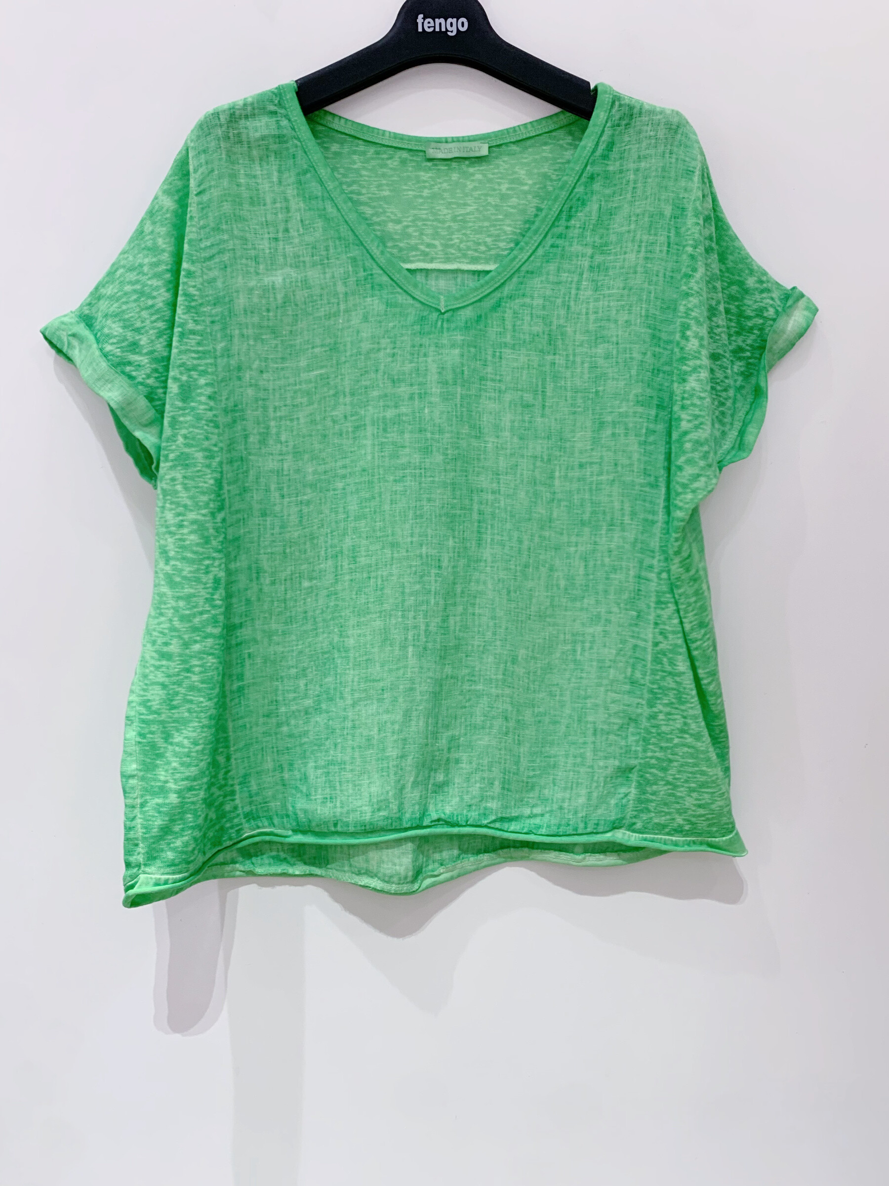 Wholesaler Fengo by Pretty Collection - Bi-material v-neck t-shirt in faded linen