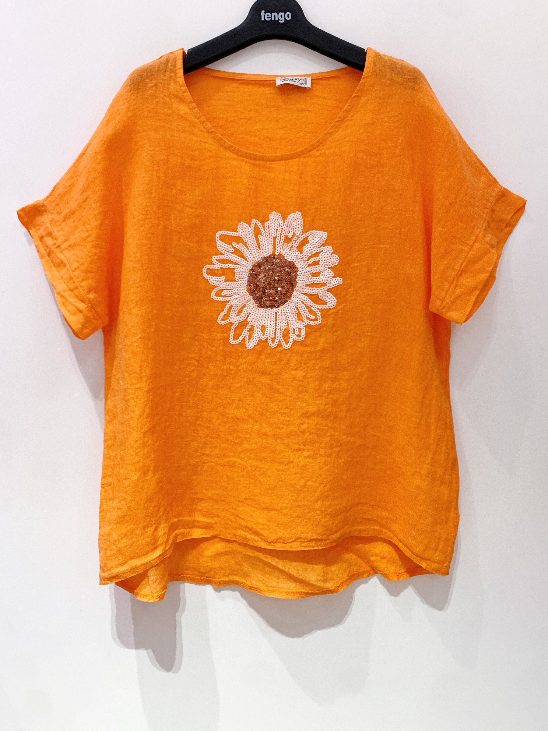 Wholesaler Fengo by Pretty Collection - 100% linen T-shirt with sequin daisy