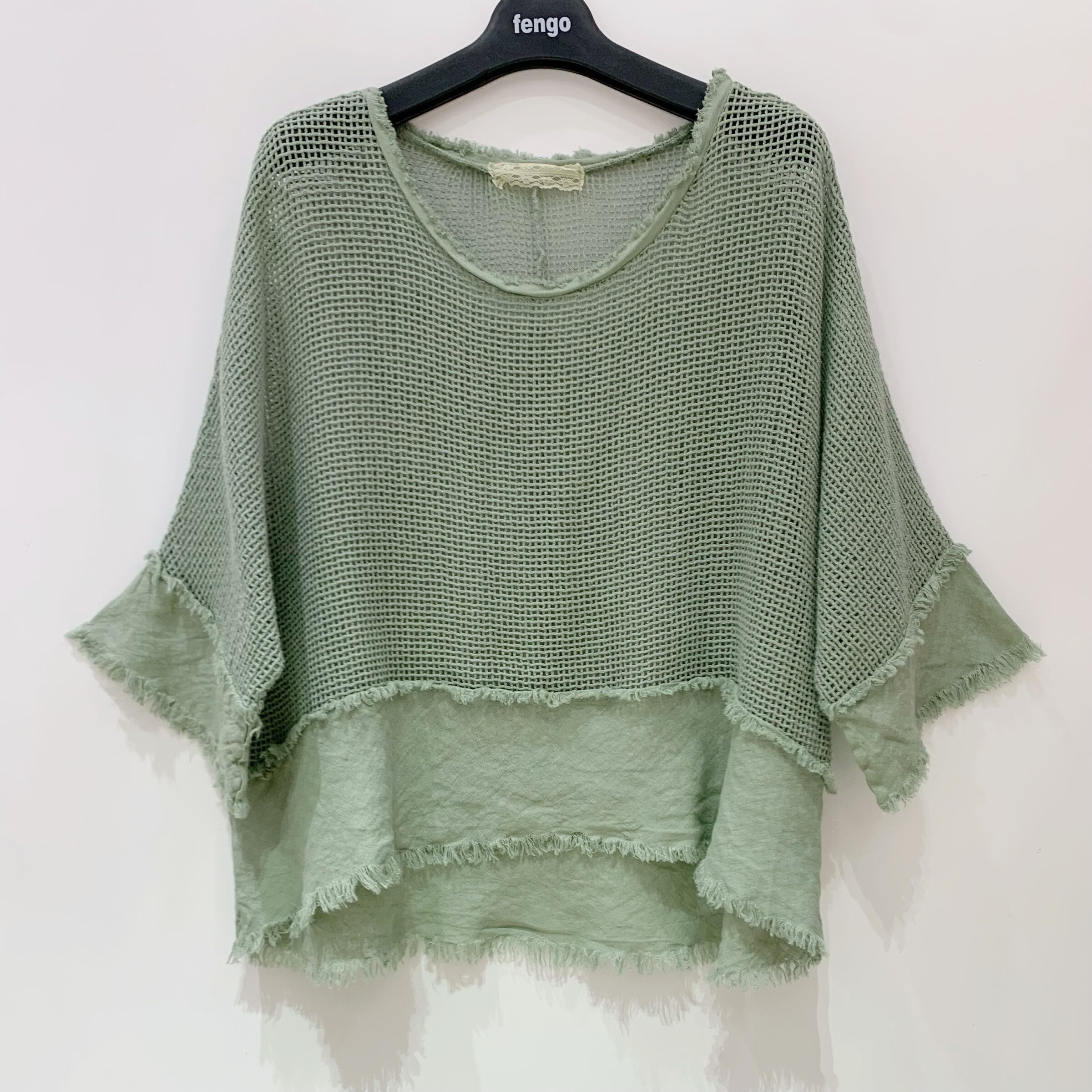 Großhändler Fengo by Pretty Collection - Weites T-Shirt mit Rundhalsausschnitt in Zweifarben-Optik, kurze Ärmel
