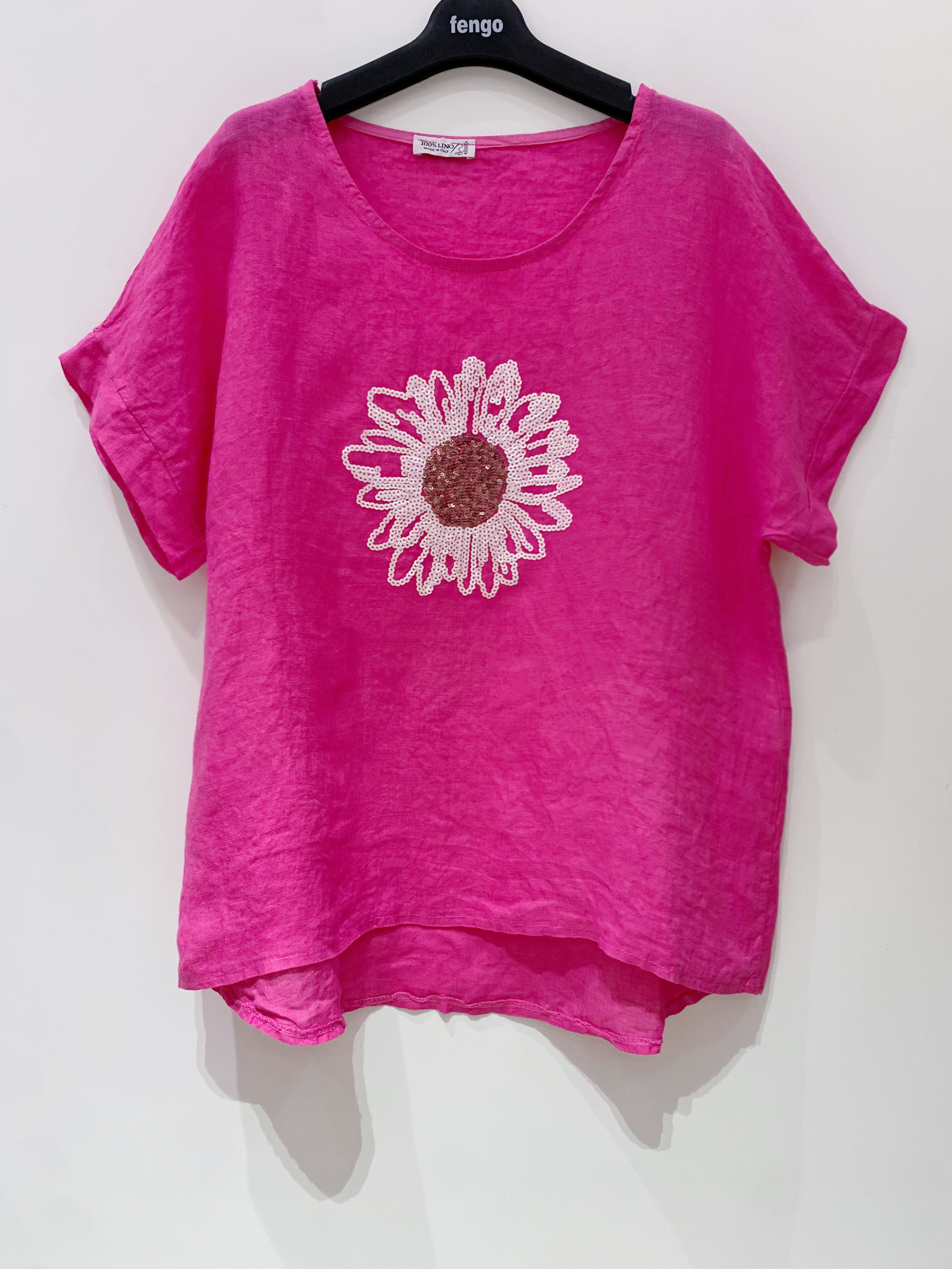 Wholesaler Fengo by Pretty Collection - 100% linen T-shirt with sequin daisy