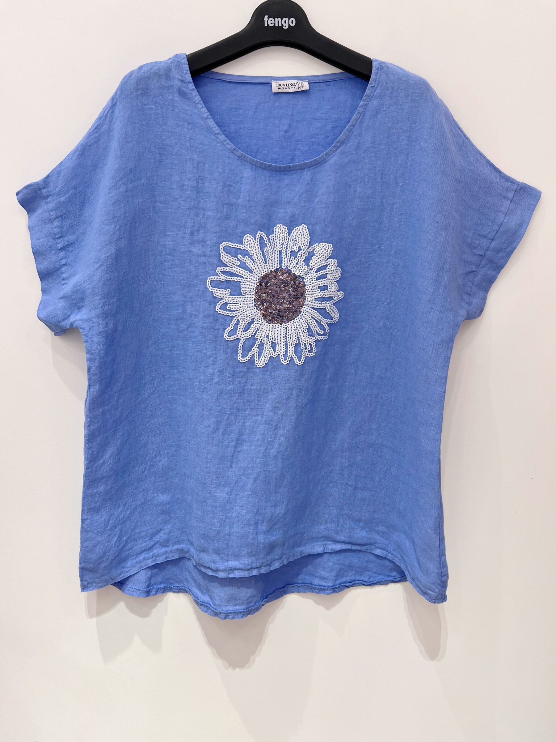 Wholesaler Fengo by Pretty Collection - Linen T-shirt with Marguerite En Sequin