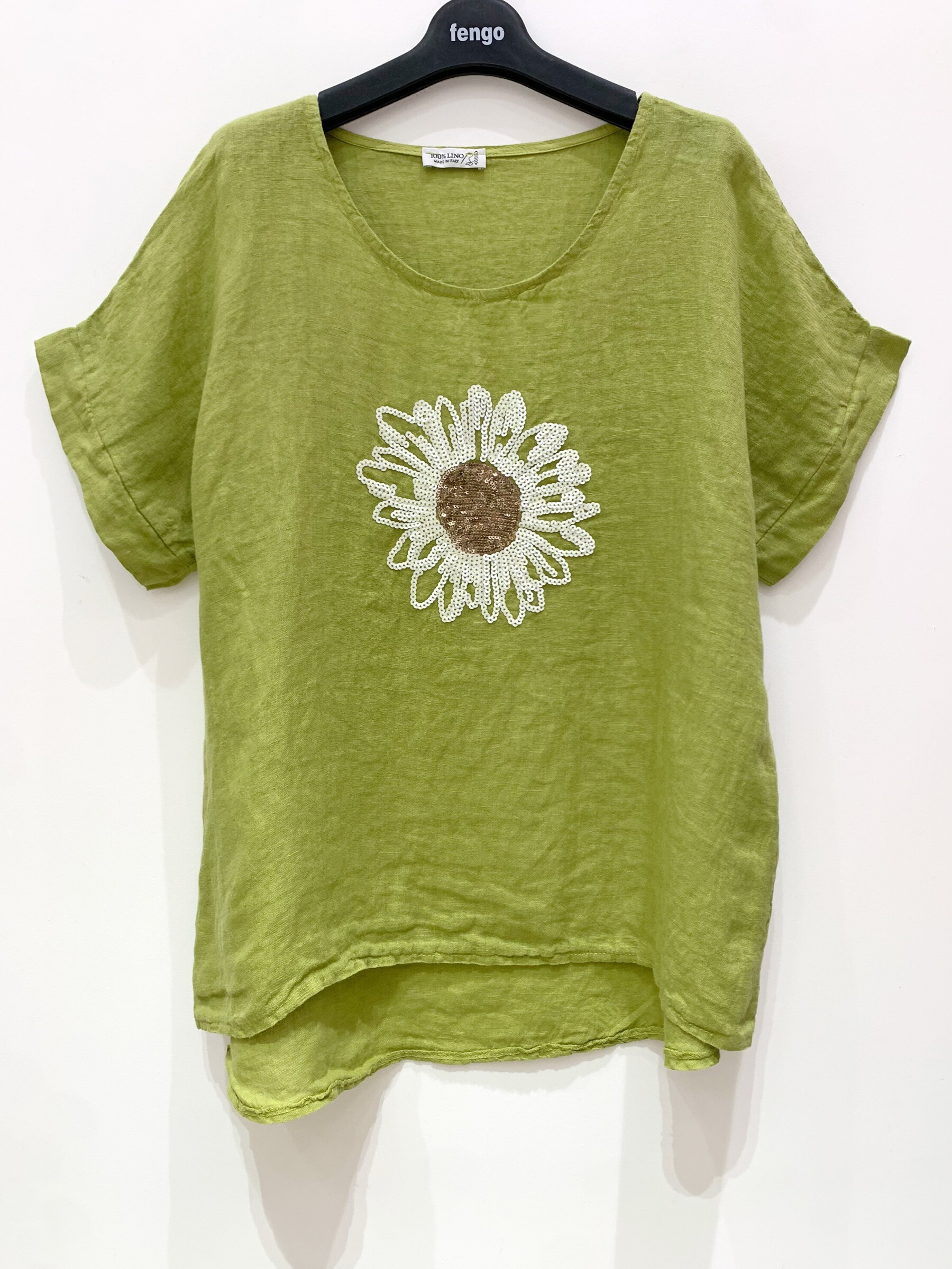 Wholesaler Fengo by Pretty Collection - Linen T-shirt with Marguerite En Sequin