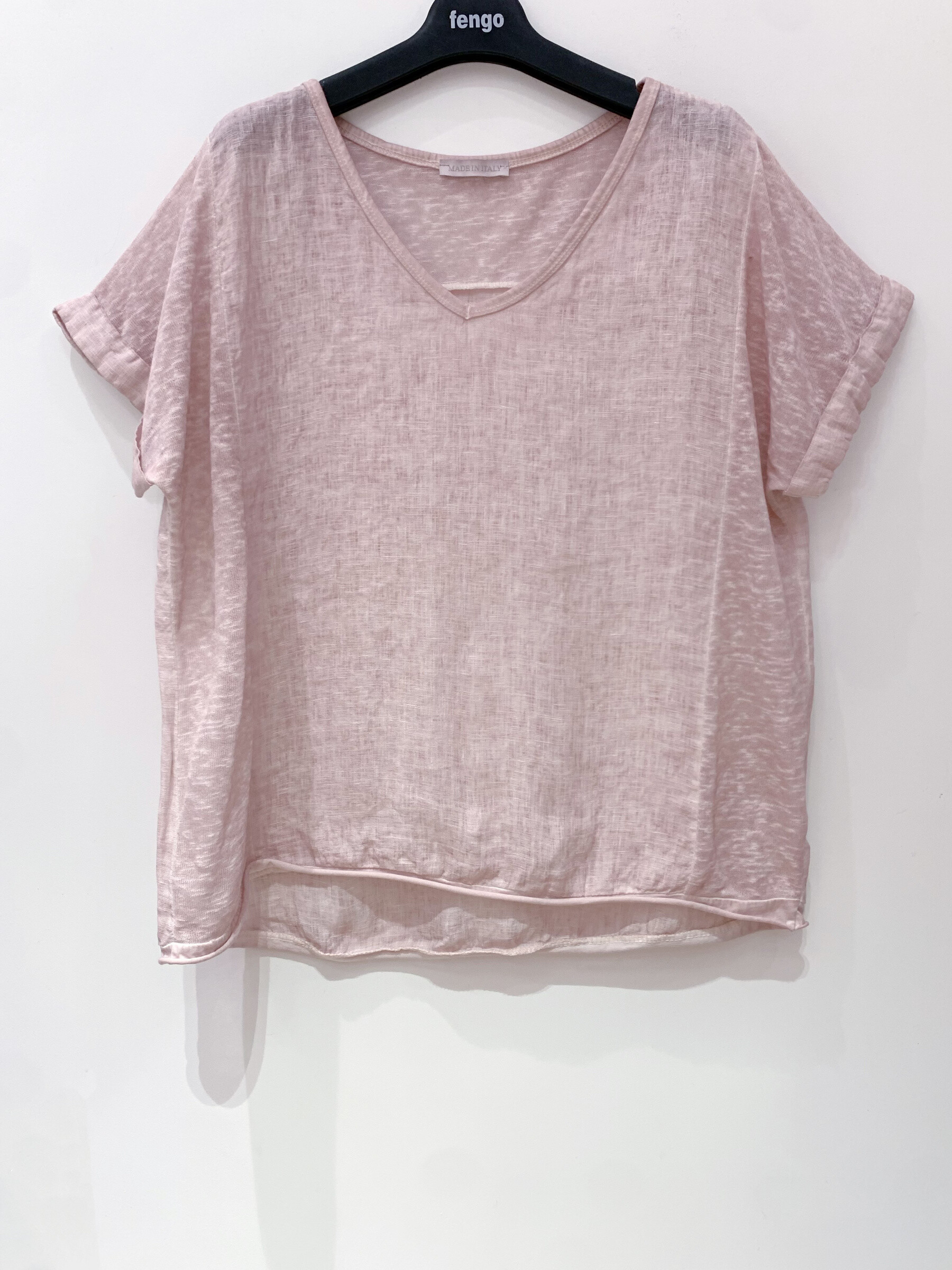 Großhändler Fengo by Pretty Collection - Leinen, V-Ausschnitt und verblasstes Bi-Material-T-Shirt