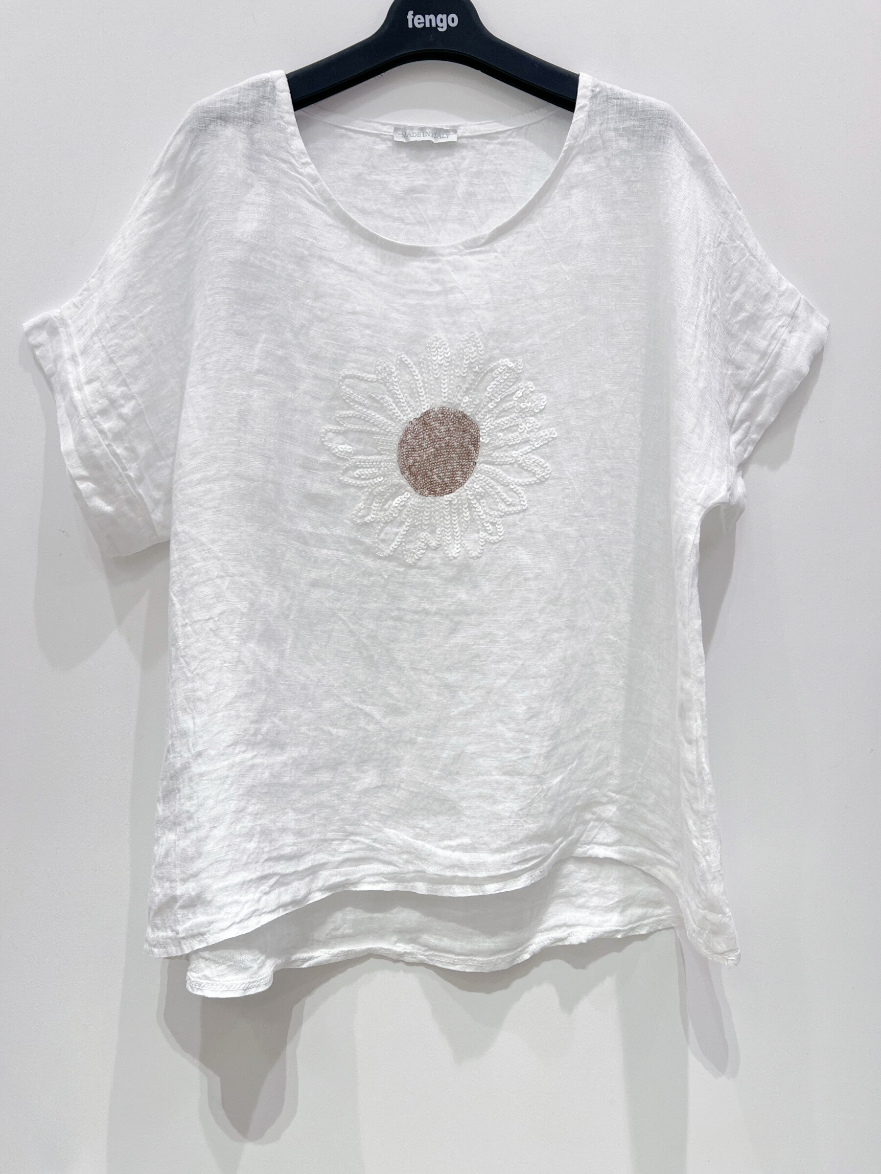 Wholesaler Fengo by Pretty Collection - Linen T-shirt with Marguerite En Sequin