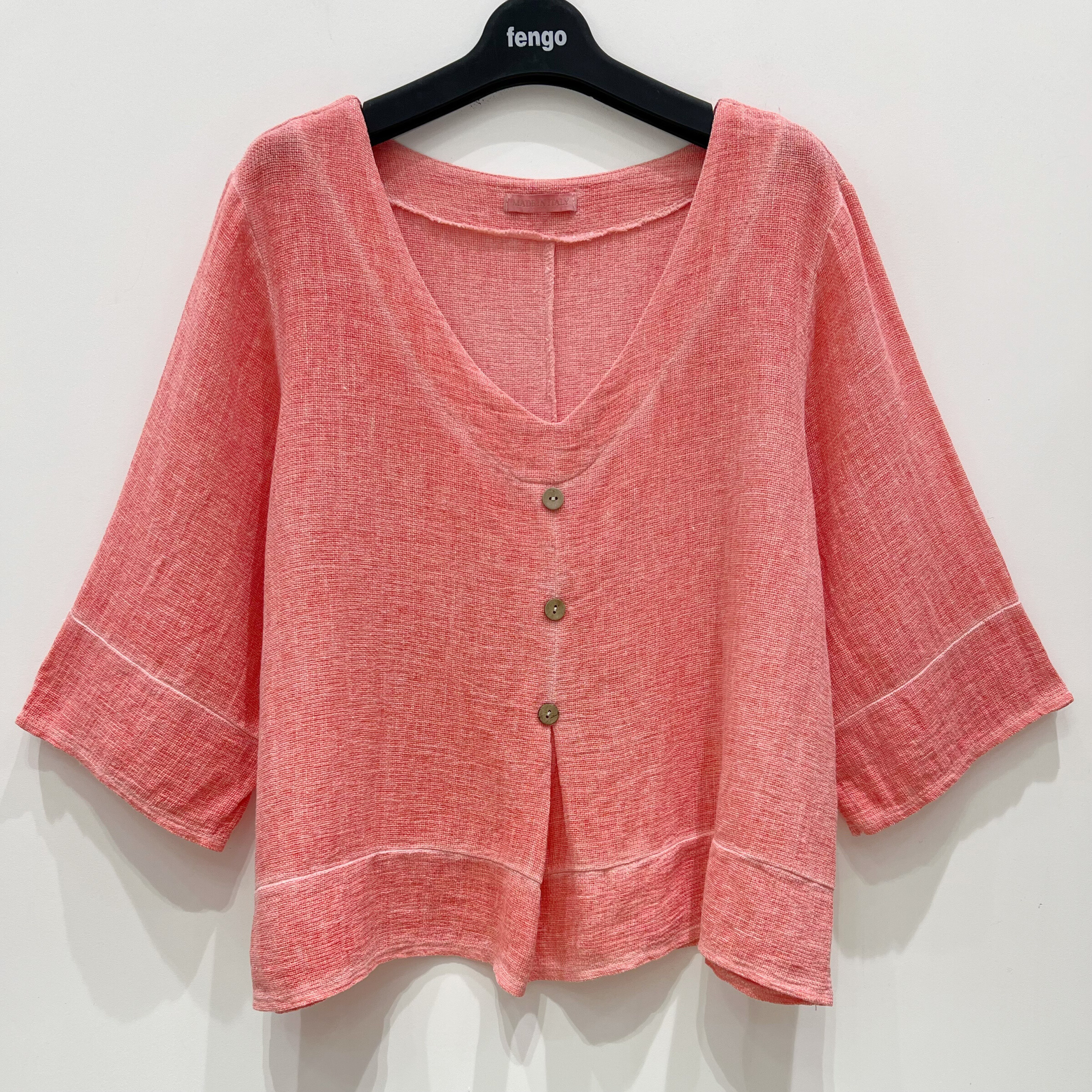 Grossiste Fengo by Pretty Collection - Blouse manches courtes, en mélange lin ⁄ coton, avec boutons décoratifs