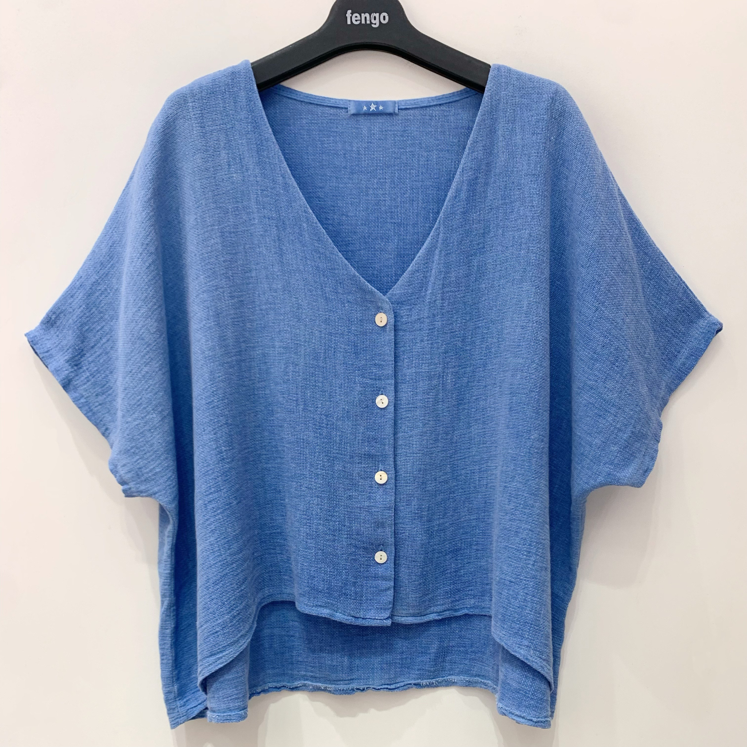 Grossiste Fengo by Pretty Collection - Top boutonné à manches courtes, en mélange lin/coton