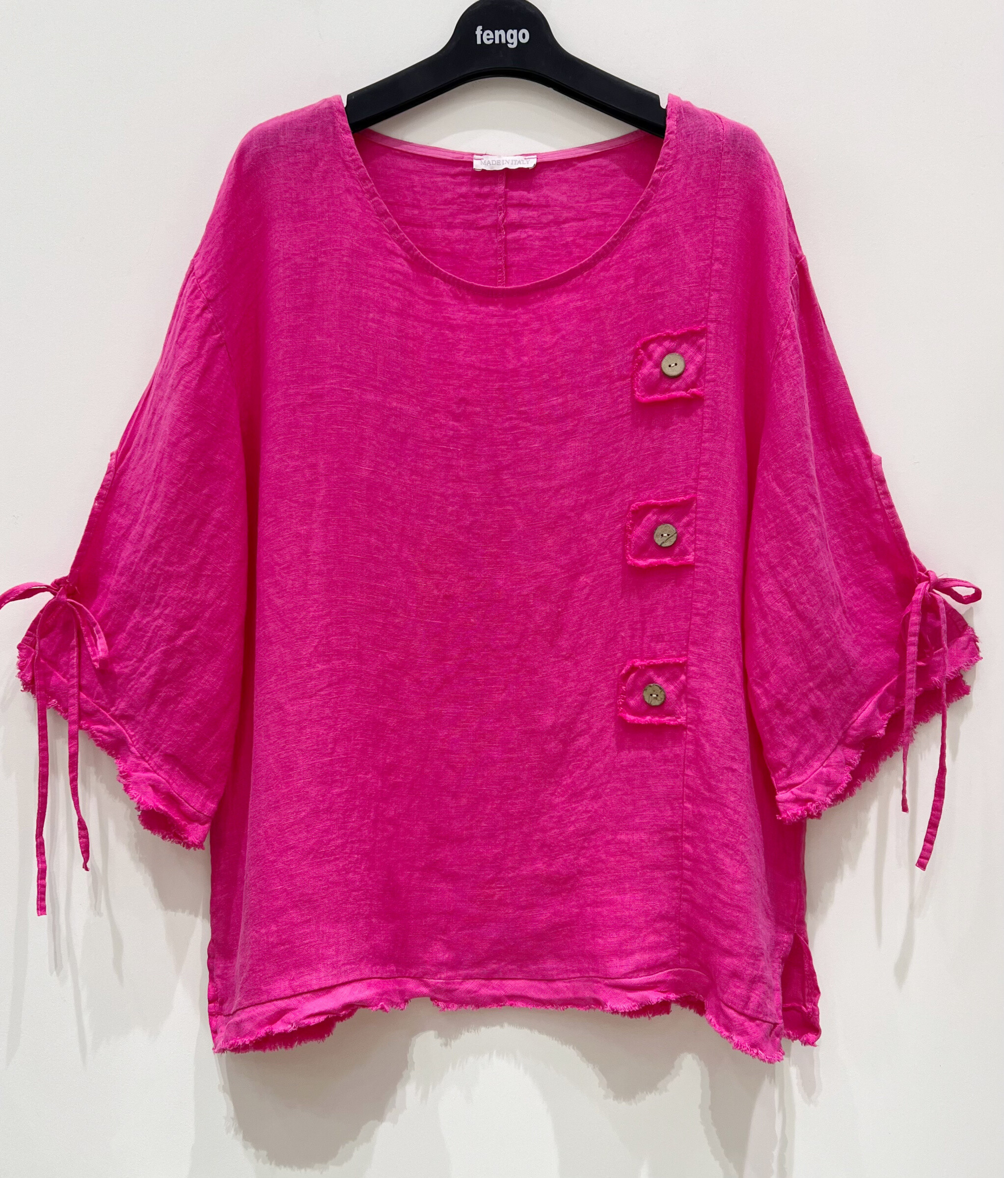 Mayorista Fengo by Pretty Collection - Blusa ancha de lino con lazos en las mangas.