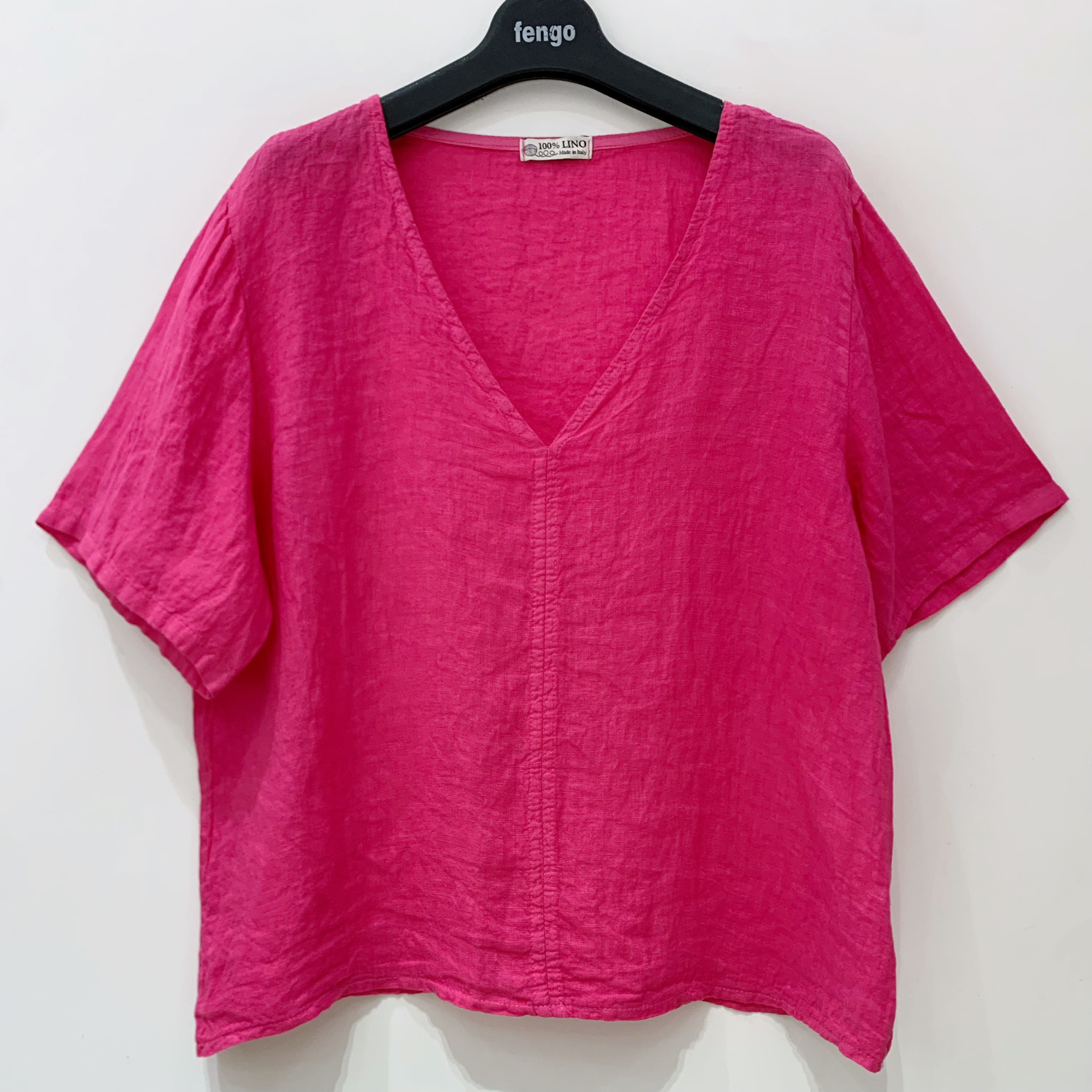 Grossiste Fengo by Pretty Collection - Tee-shirt basique col v en lin