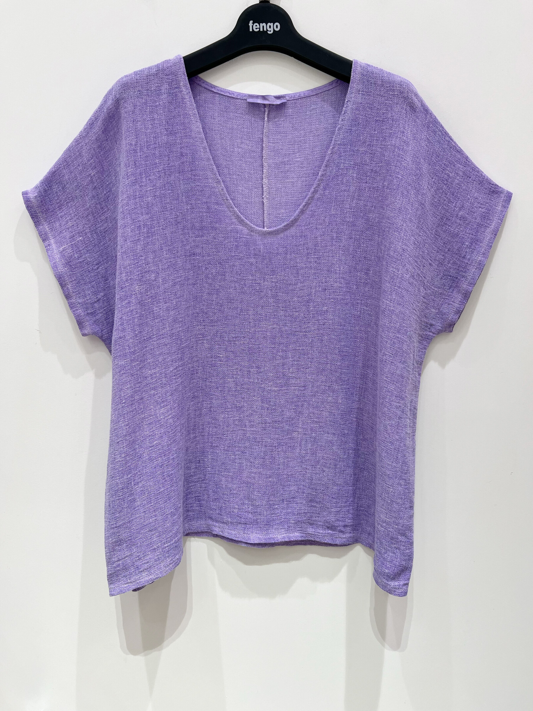 Grossiste Fengo by Pretty Collection - Top léger à manches courtes en mélange lin ⁄ coton
