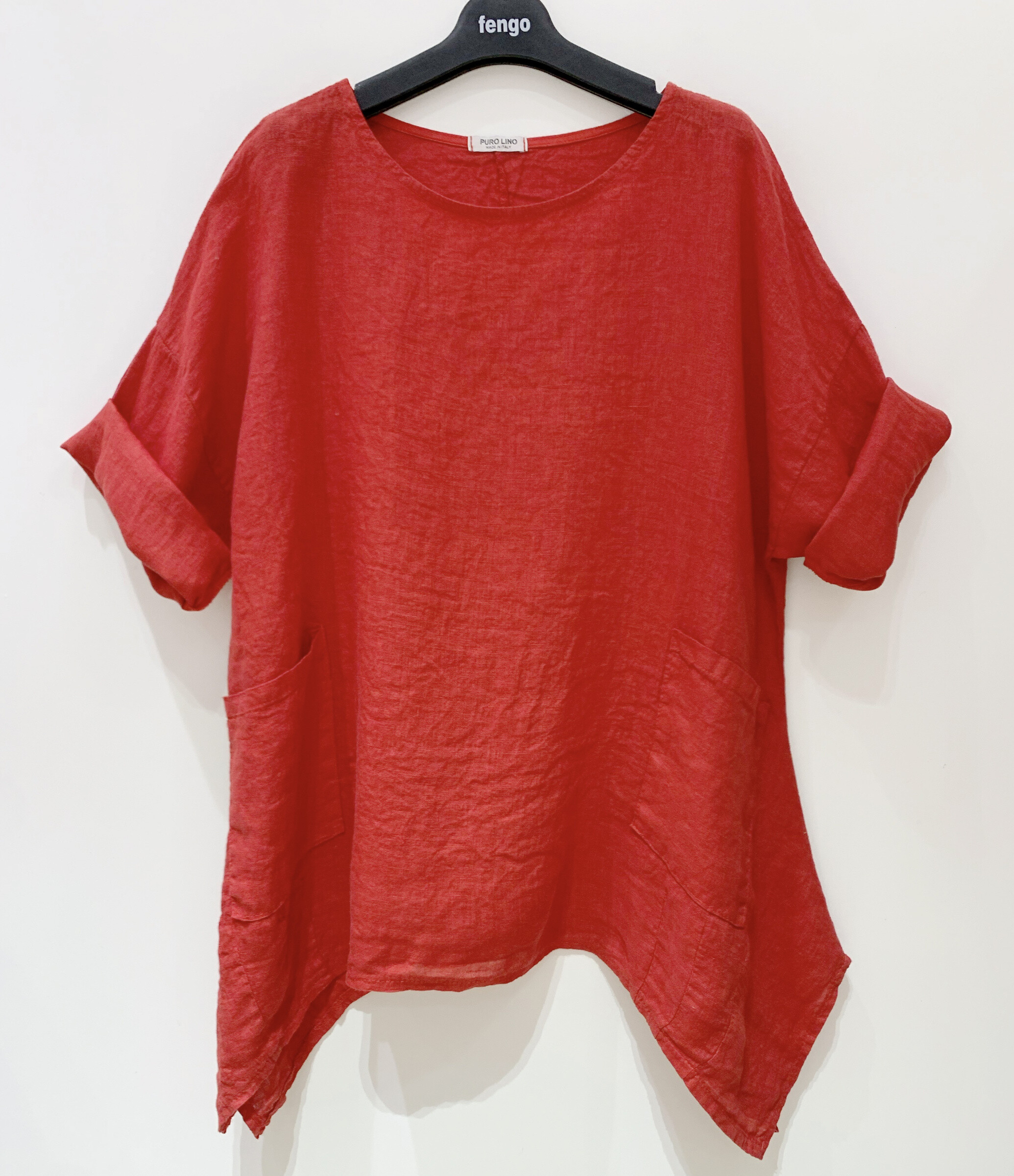 Grossiste Fengo by Pretty Collection - Tunique large en lin 100% avec manches courtes et 2 poches