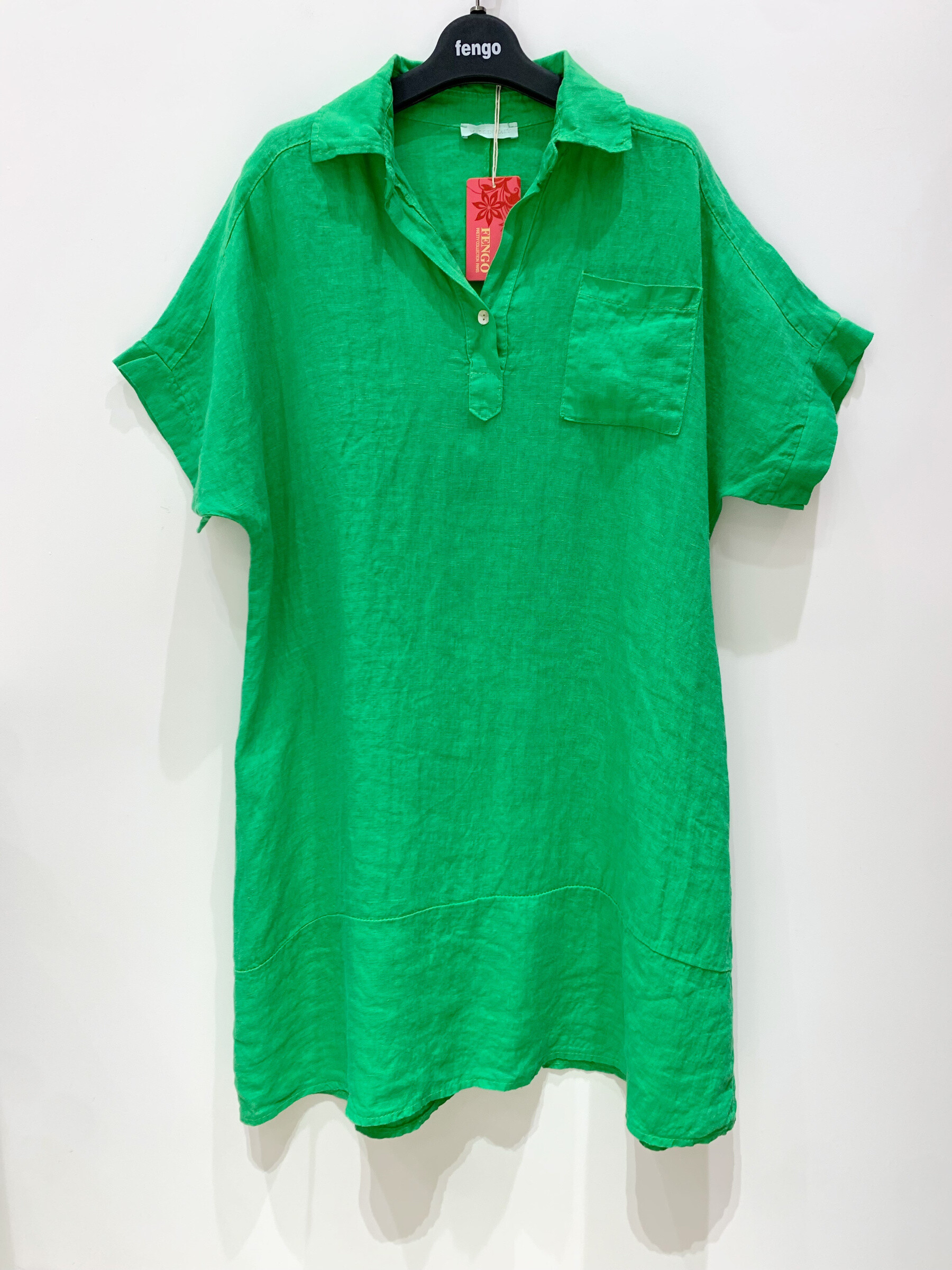 Grossiste Fengo by Pretty Collection - Robe courte ⁄ Tunique en lin avec manches courtes
