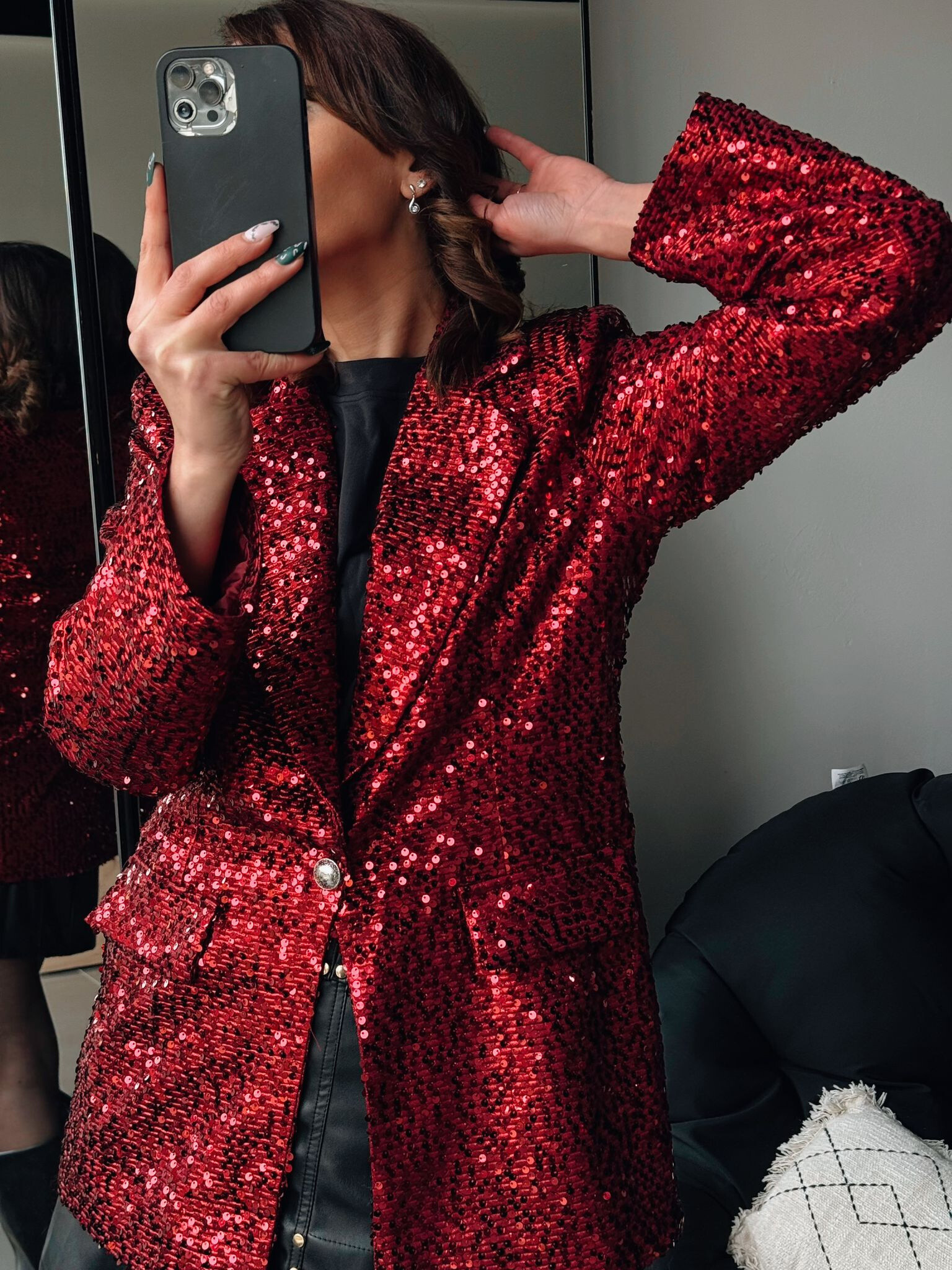 Grossista FENOMEN - Blazer con paillettes con collo a rever e fodera interna