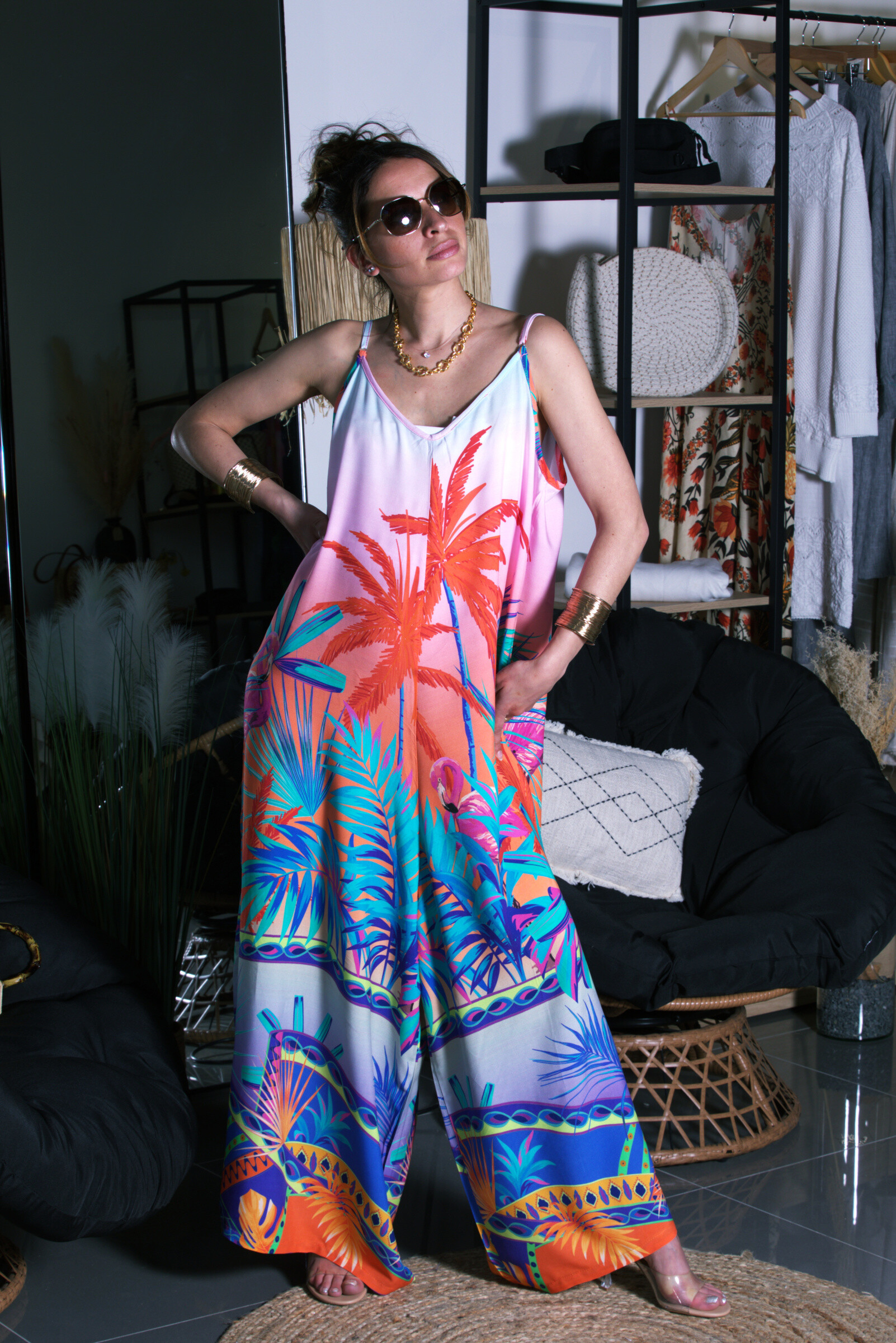 Grossiste FENOMEN - Combinaison fluide tropicale Avec Bretelles Fines Ajustables - Viscose