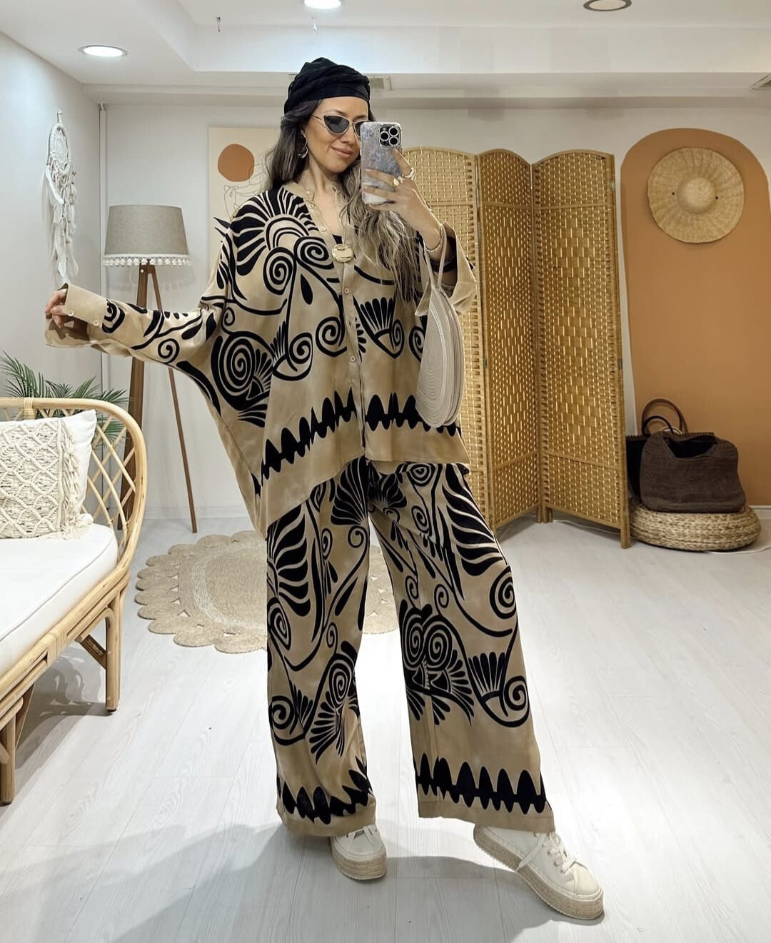 Grossista FENOMEN - Camicia sciolta e pantaloni in viscosa - Stampato