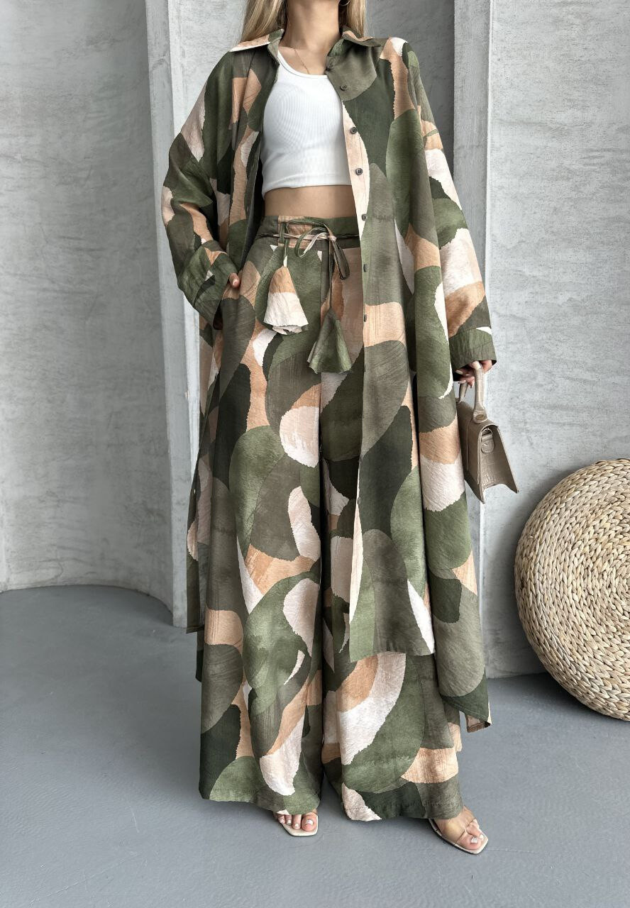 Wholesaler FENOMEN - Long Shirt & Wide Leg Pants Set in Viscose