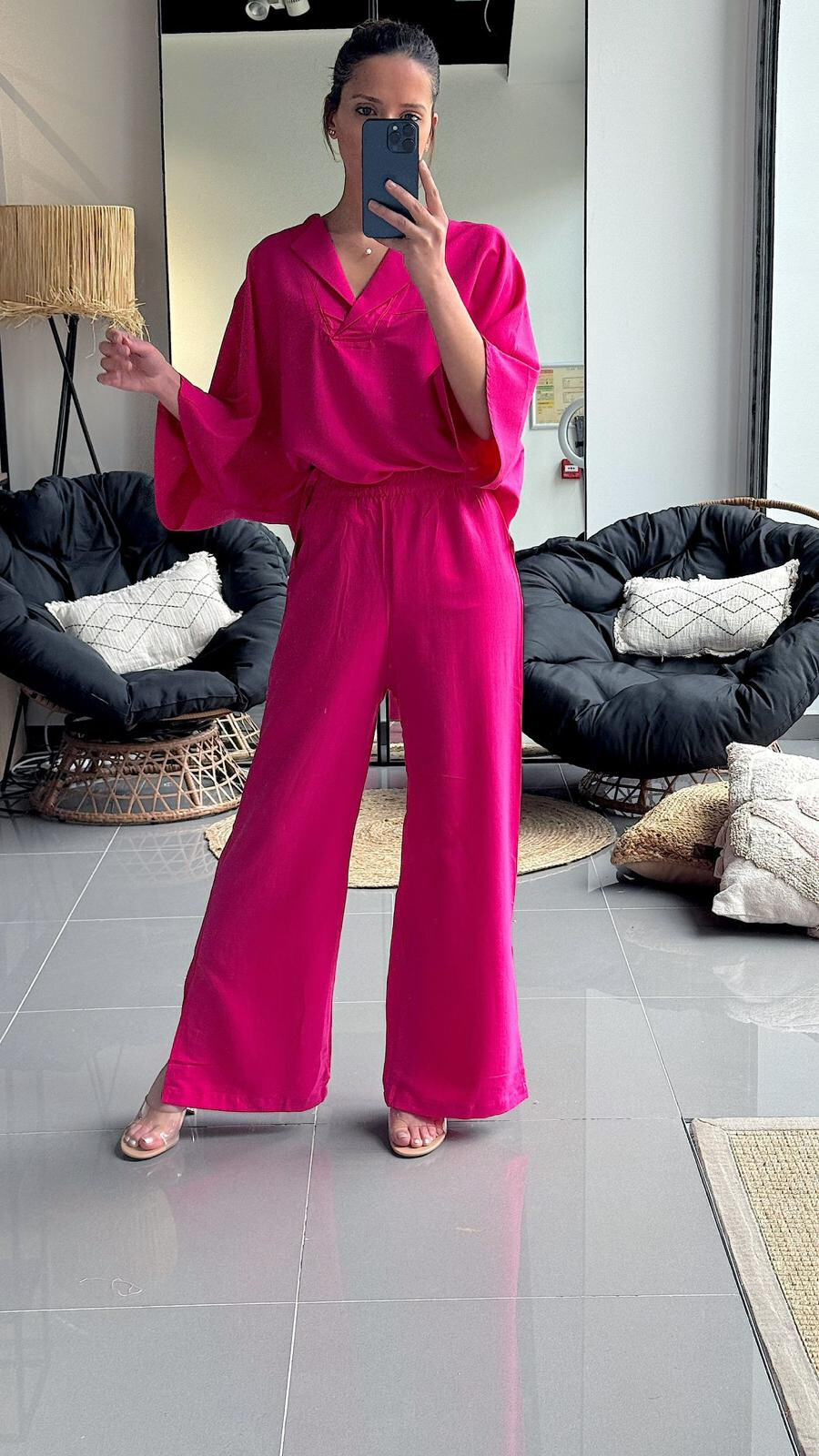 Wholesaler FENOMEN - Blouse & united blouse & pants set - 100% cotton - V -neck